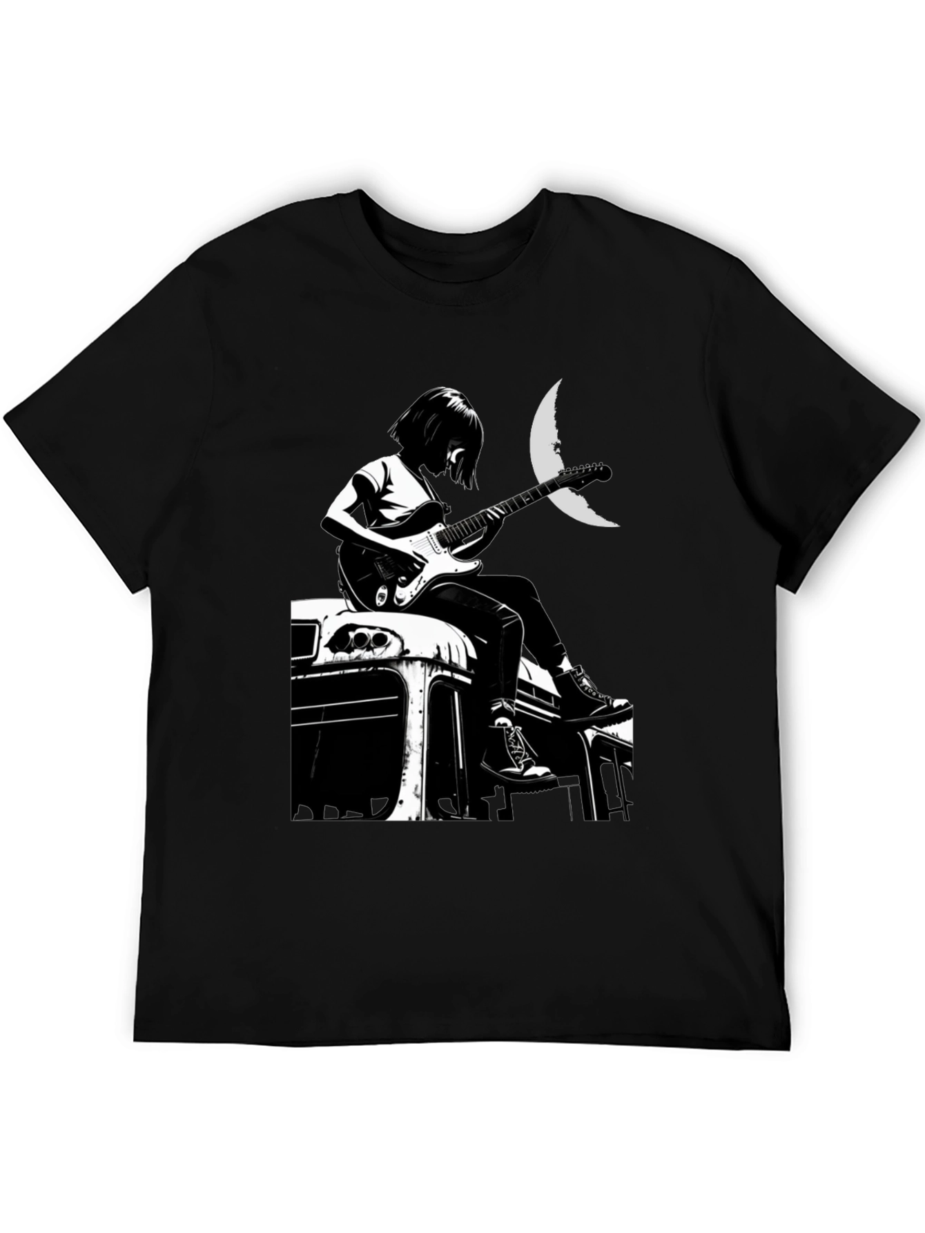 Black Guitarist Moon Graphic T-Shirt view 5