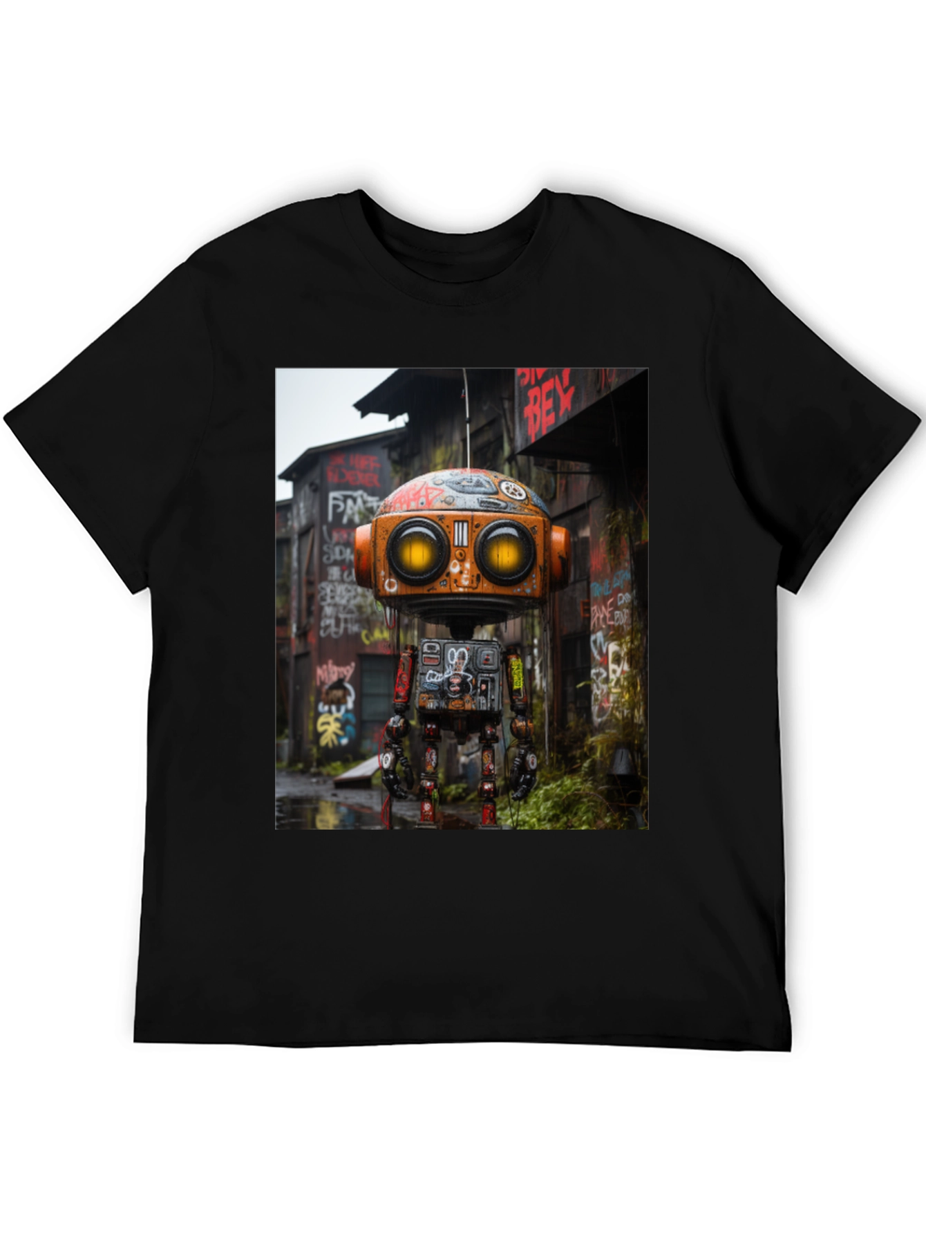 Black Urban Robot T-Shirt - Unique Graphic Tee view 5