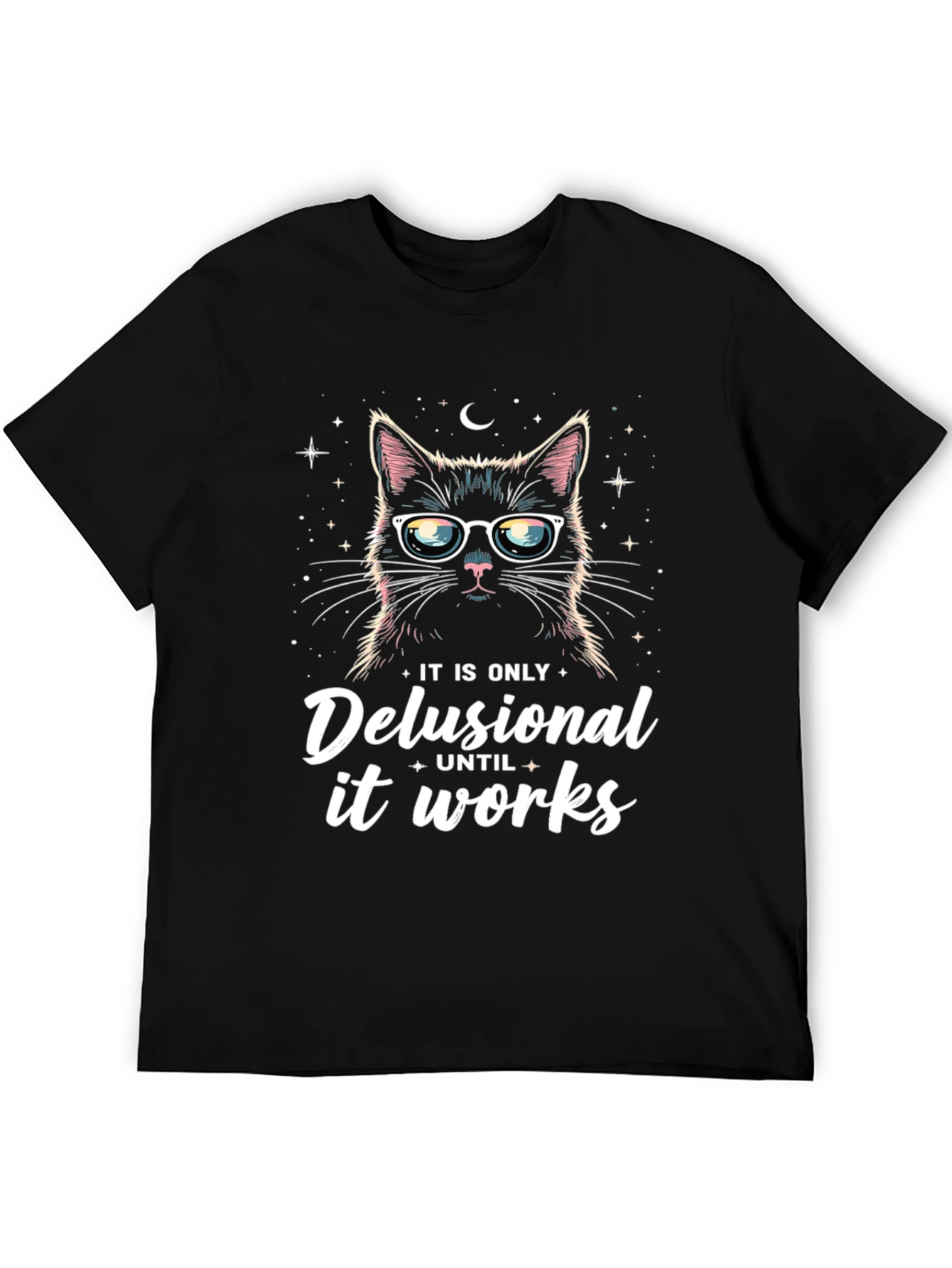 Black Delusional Cat T-Shirt - Funny Unisex Tee view 5