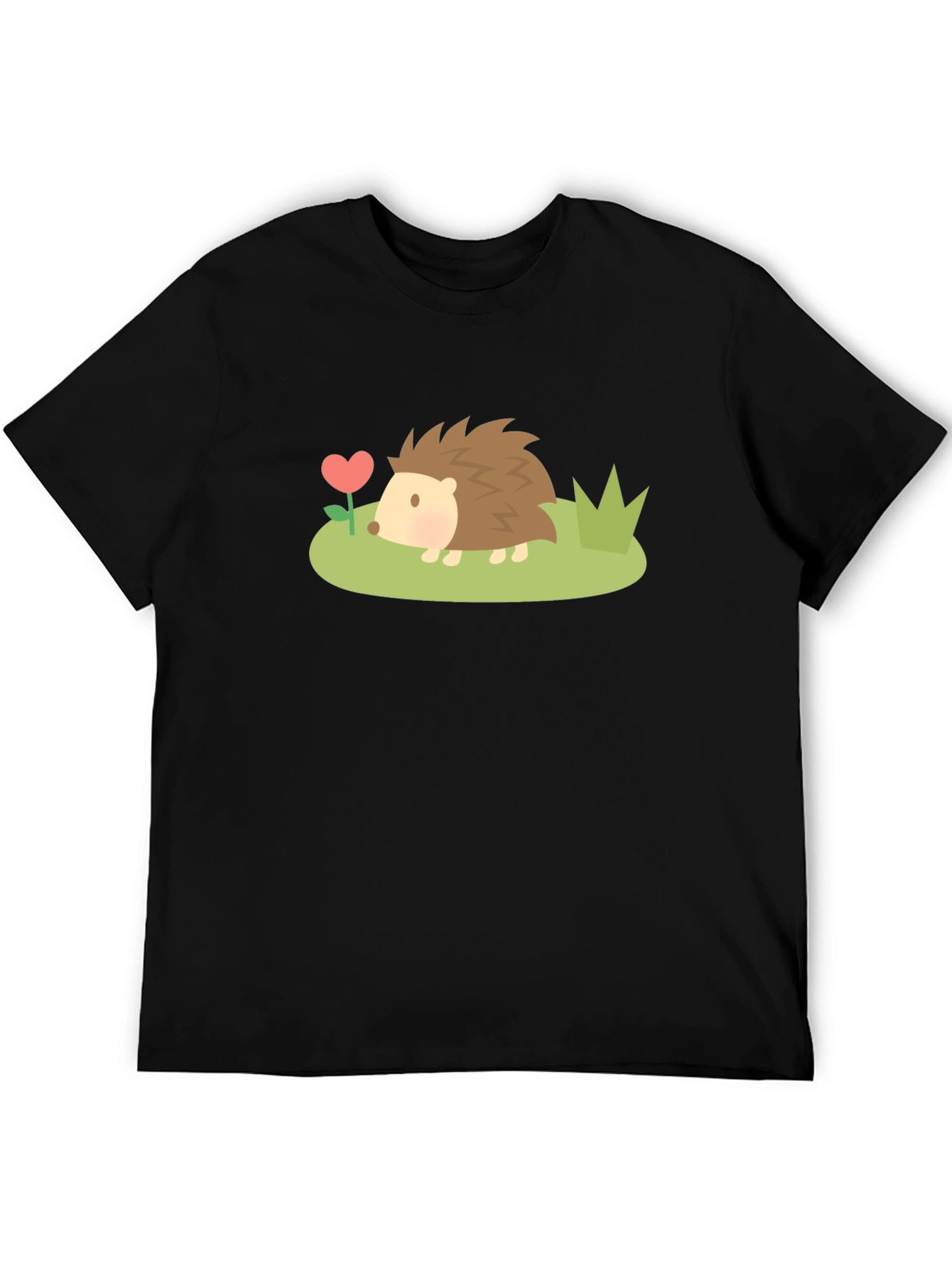 Black Cute Hedgehog Heart Flower Graphic T-Shirt view 5