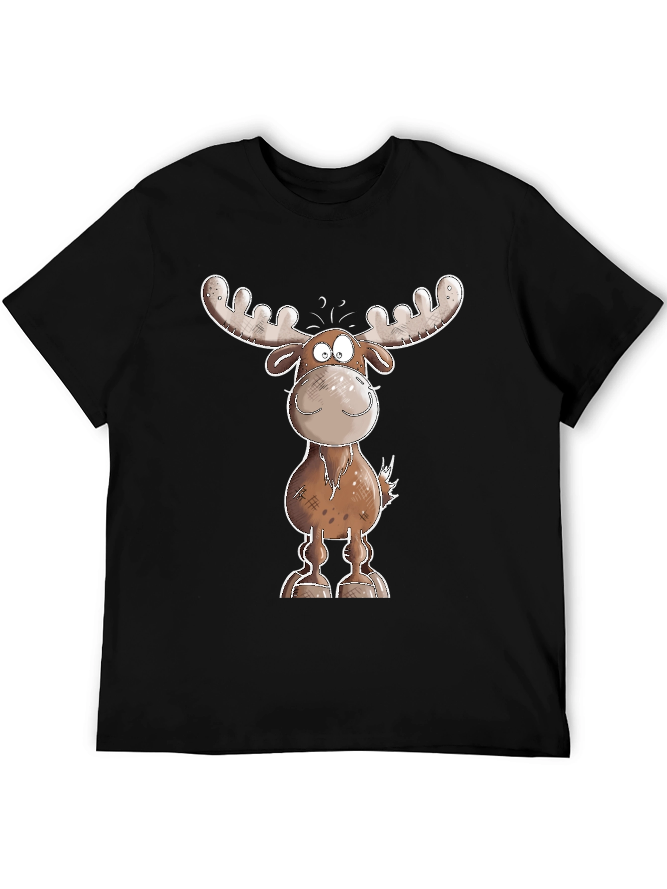 Black Cartoon Moose Graphic Tee - Black T-Shirt view 5