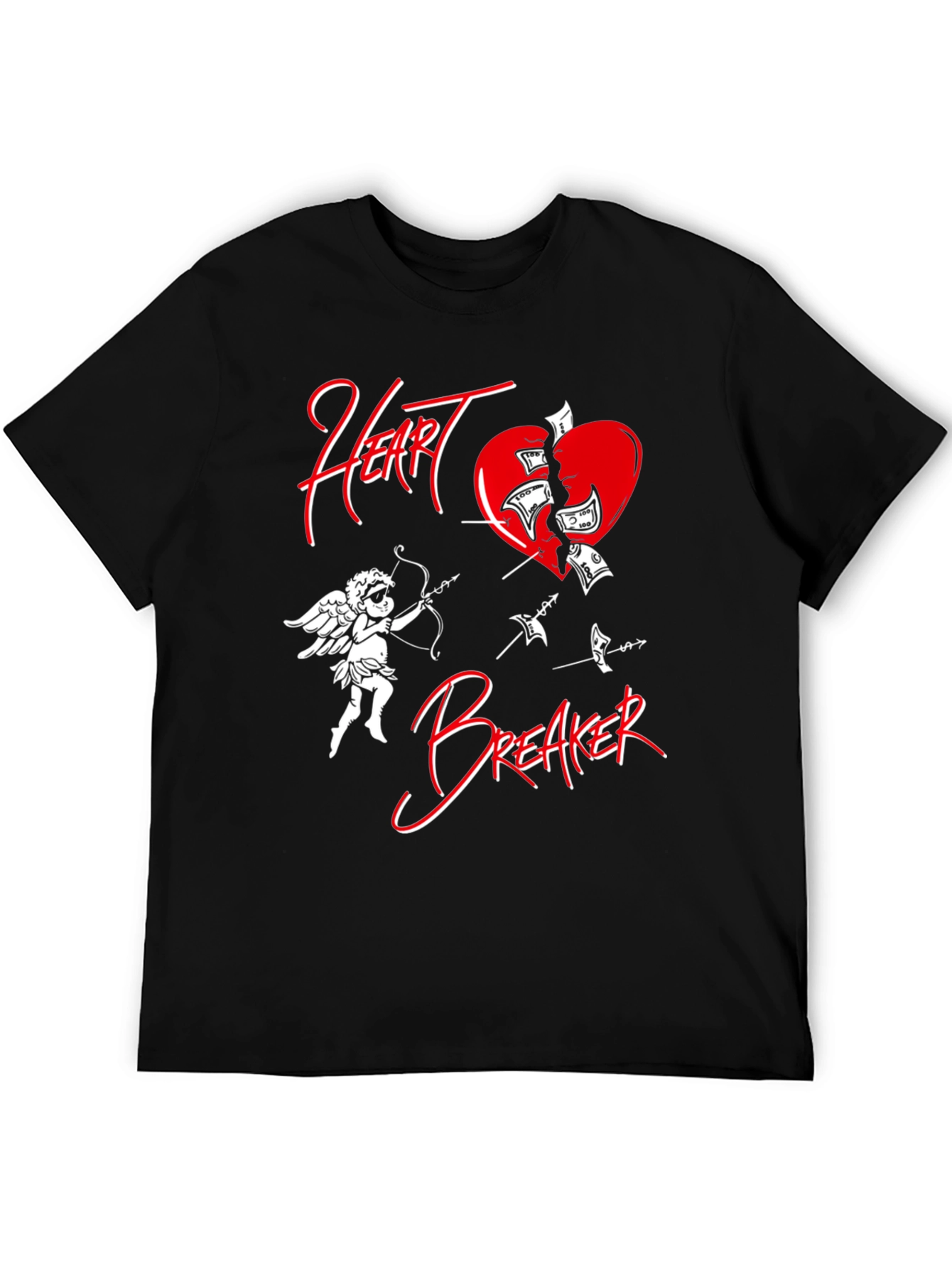 Black Heart Breaker T-Shirt with Cupid and Broken Heart Design view 5