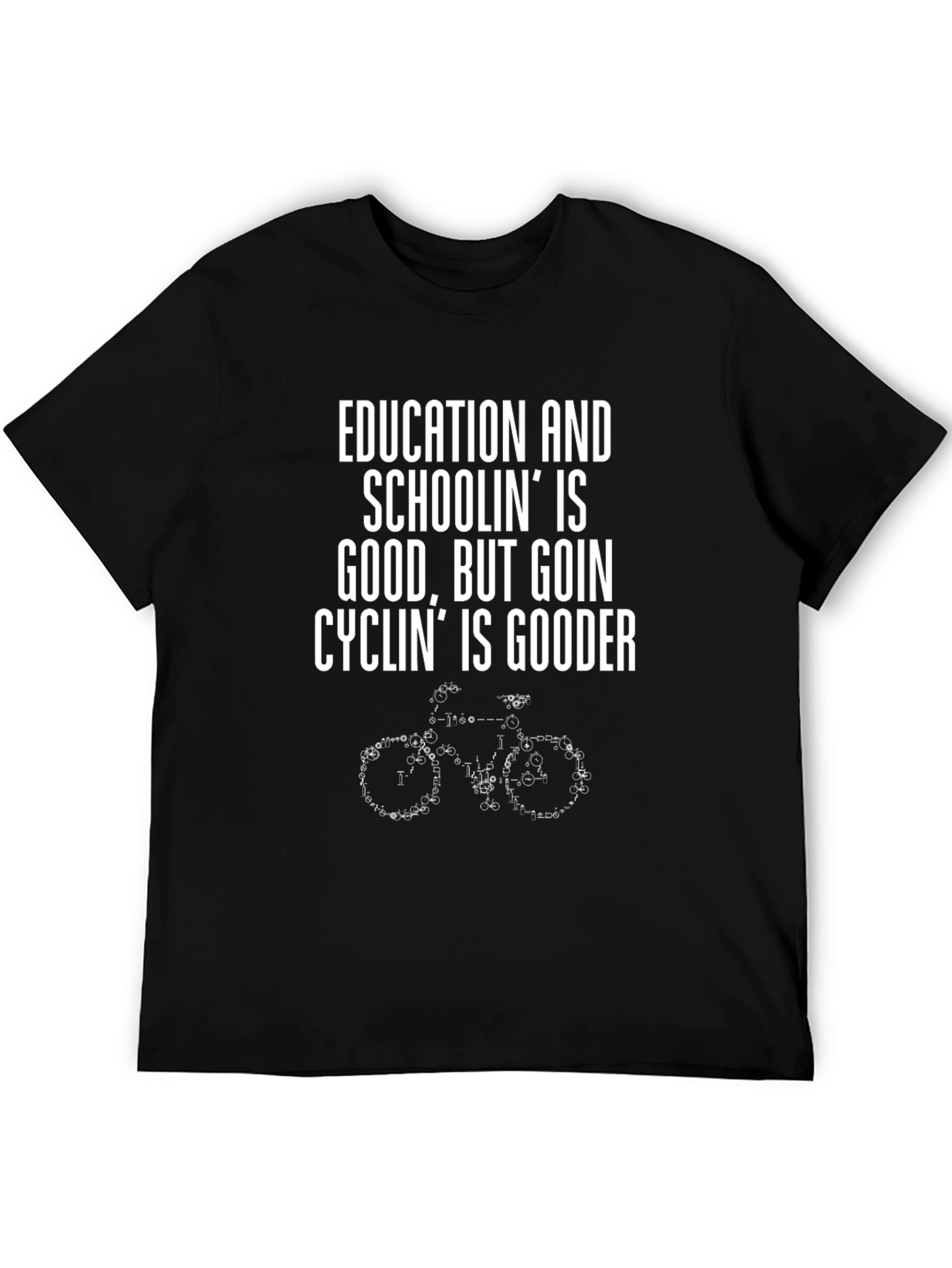 Black Funny Cycling T-Shirt - Education vs. Cycling view 5