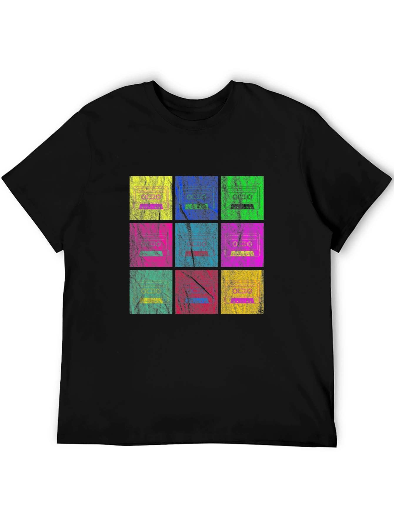 Black Retro Cassette Tape Grid T-Shirt view 5