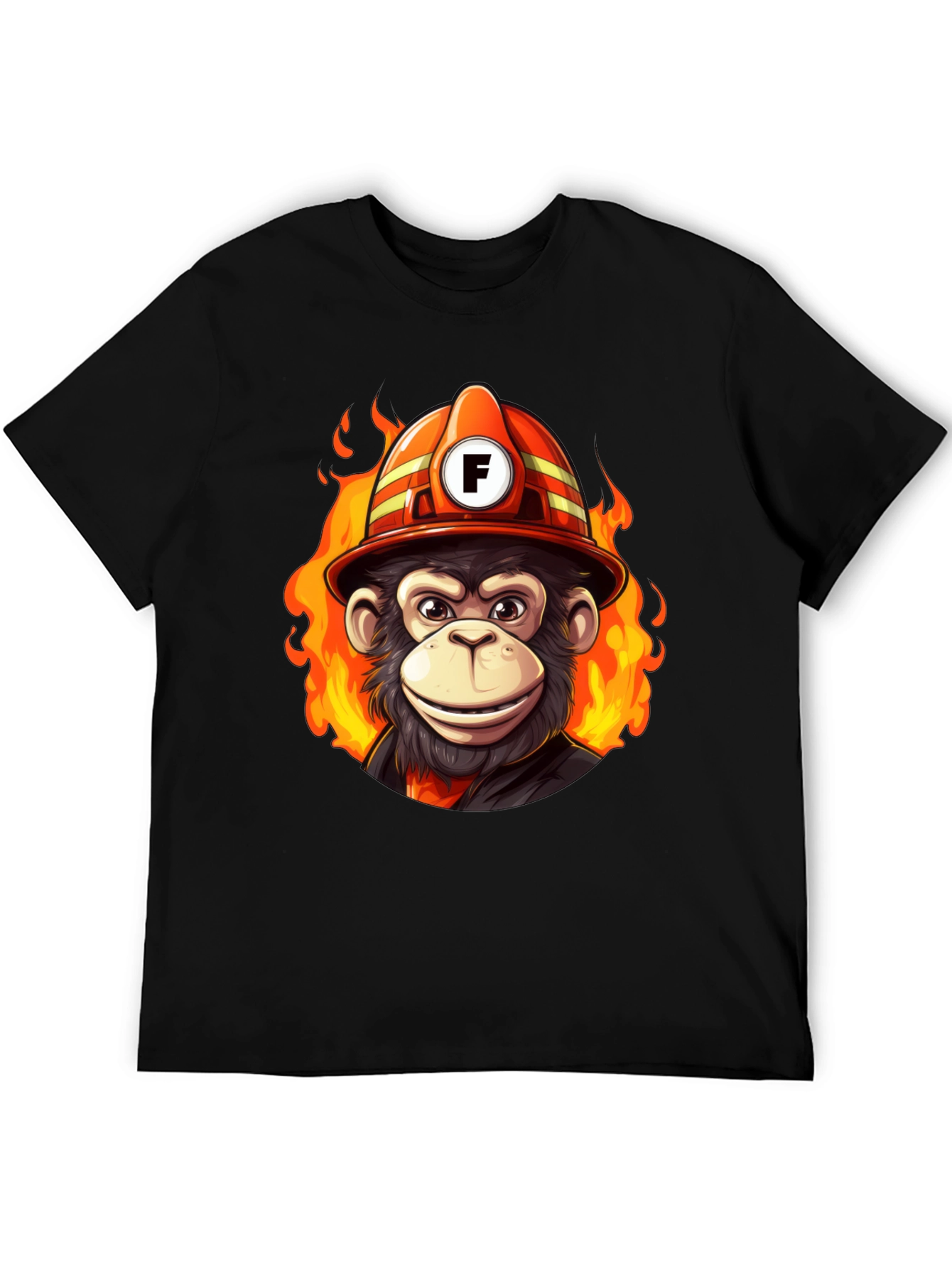 Black Fire Monkey Tee - Fun Cartoon Firefighter Ape T-Shirt view 5