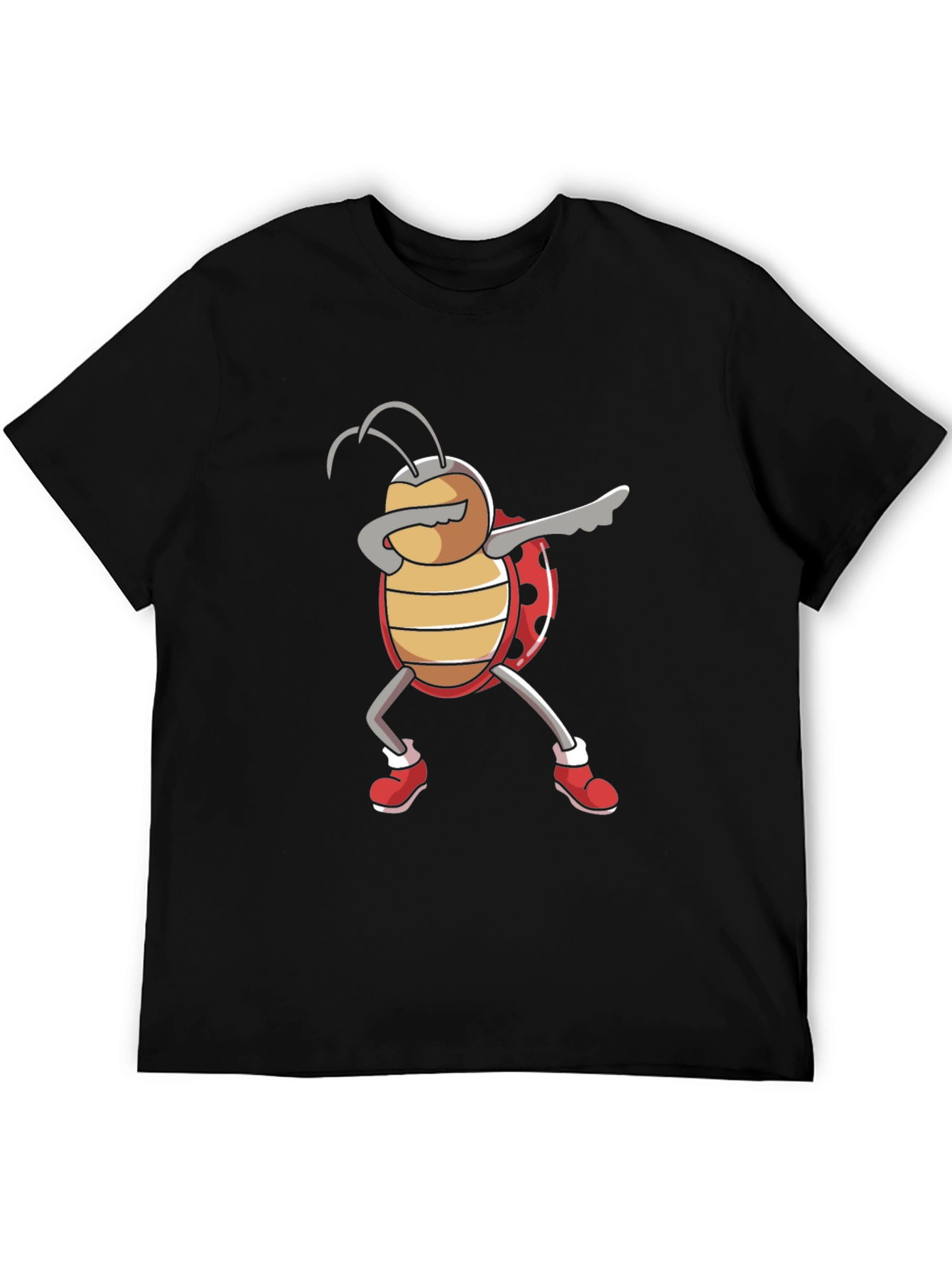 Black Dabbing Ladybug Graphic Tee - Black Cotton T-Shirt view 5