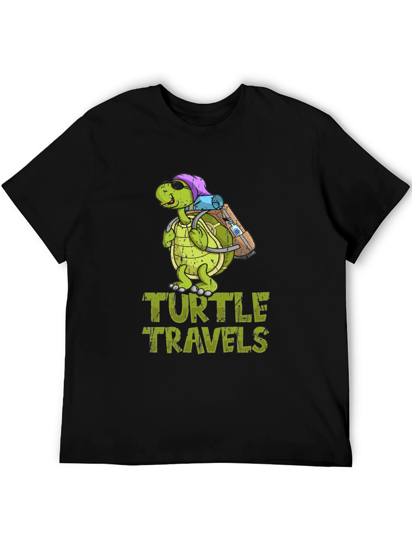 Black Turtle Travels T-Shirt, Funny Cartoon Graphic Tee view 5