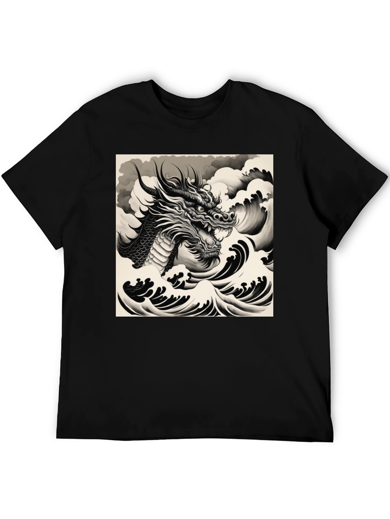 Black Dragon & Waves Graphic Tee - Black view 5