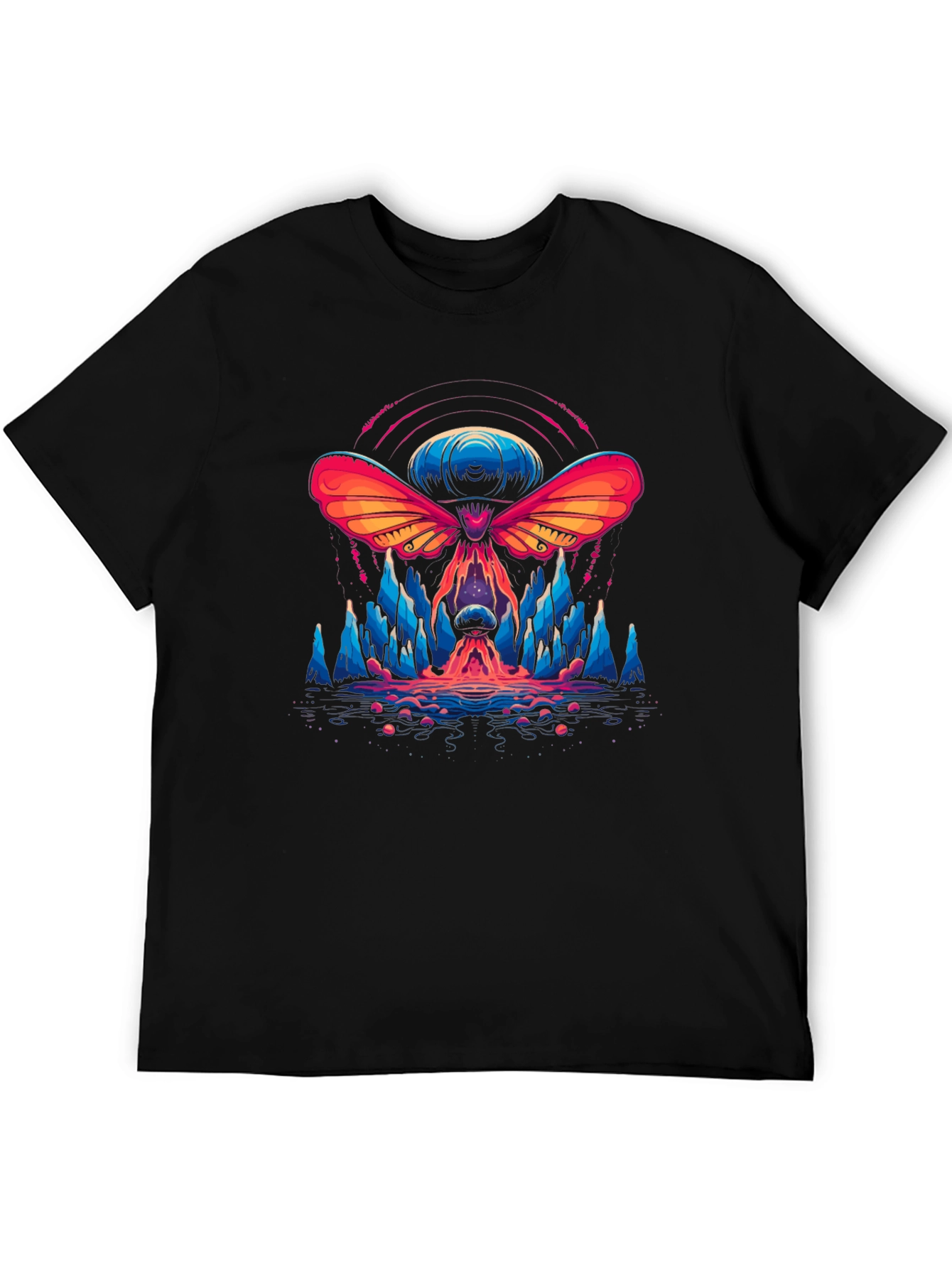 Black Psychedelic Moth Graphic T-Shirt - Black view 5