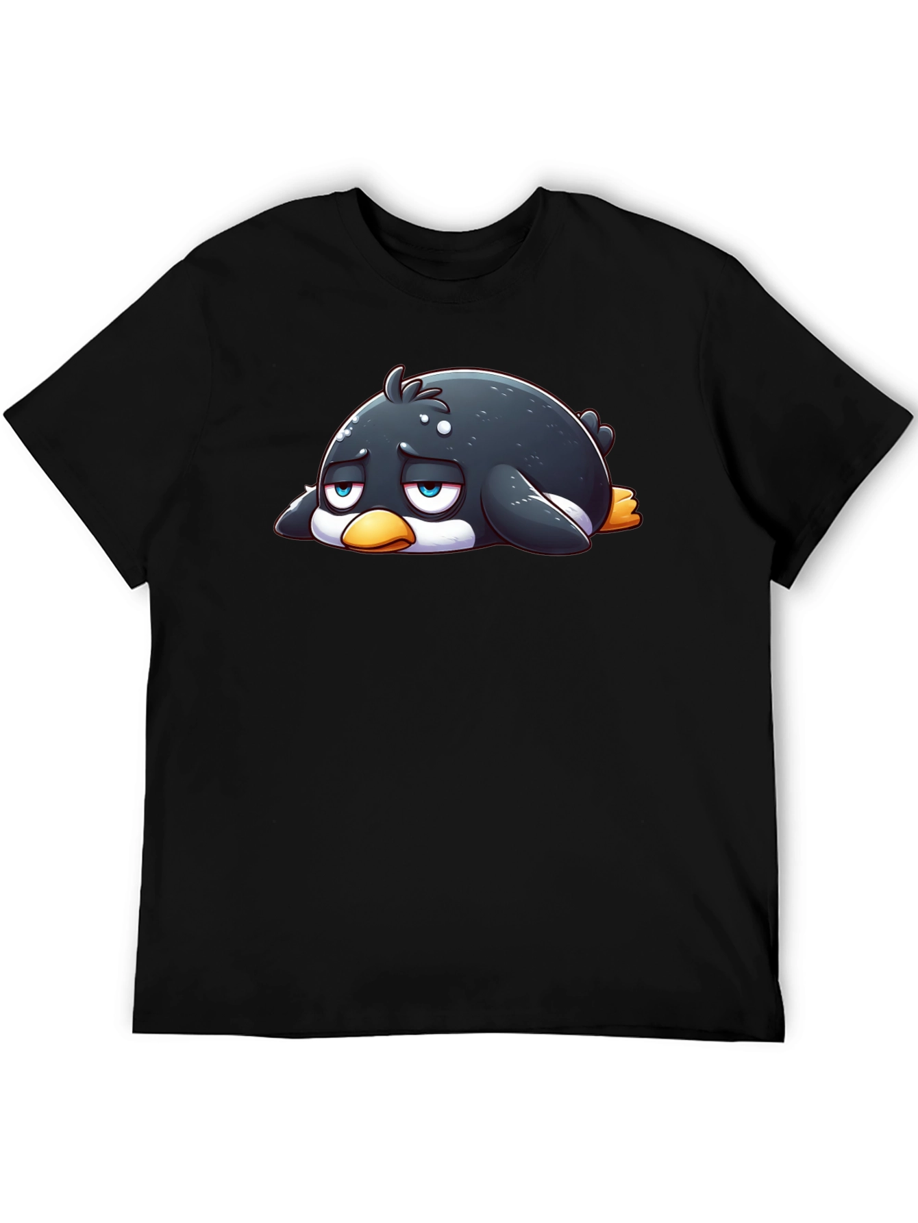 Black Sad Penguin Graphic Tee - Black Cotton Blend view 5