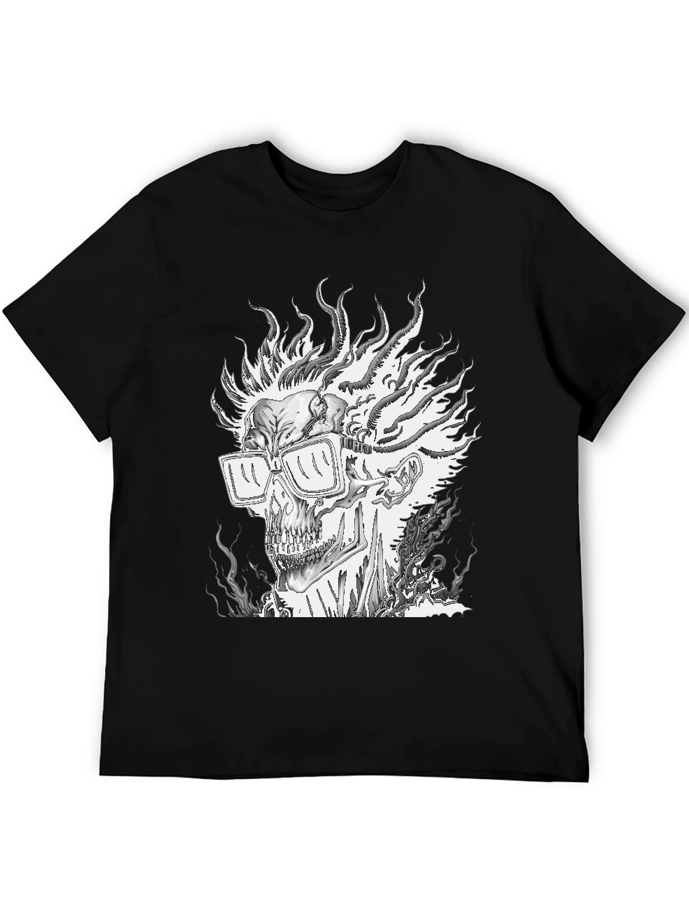 Black Flaming Skull Graphic Tee - Men's Black T-Shirt view 5