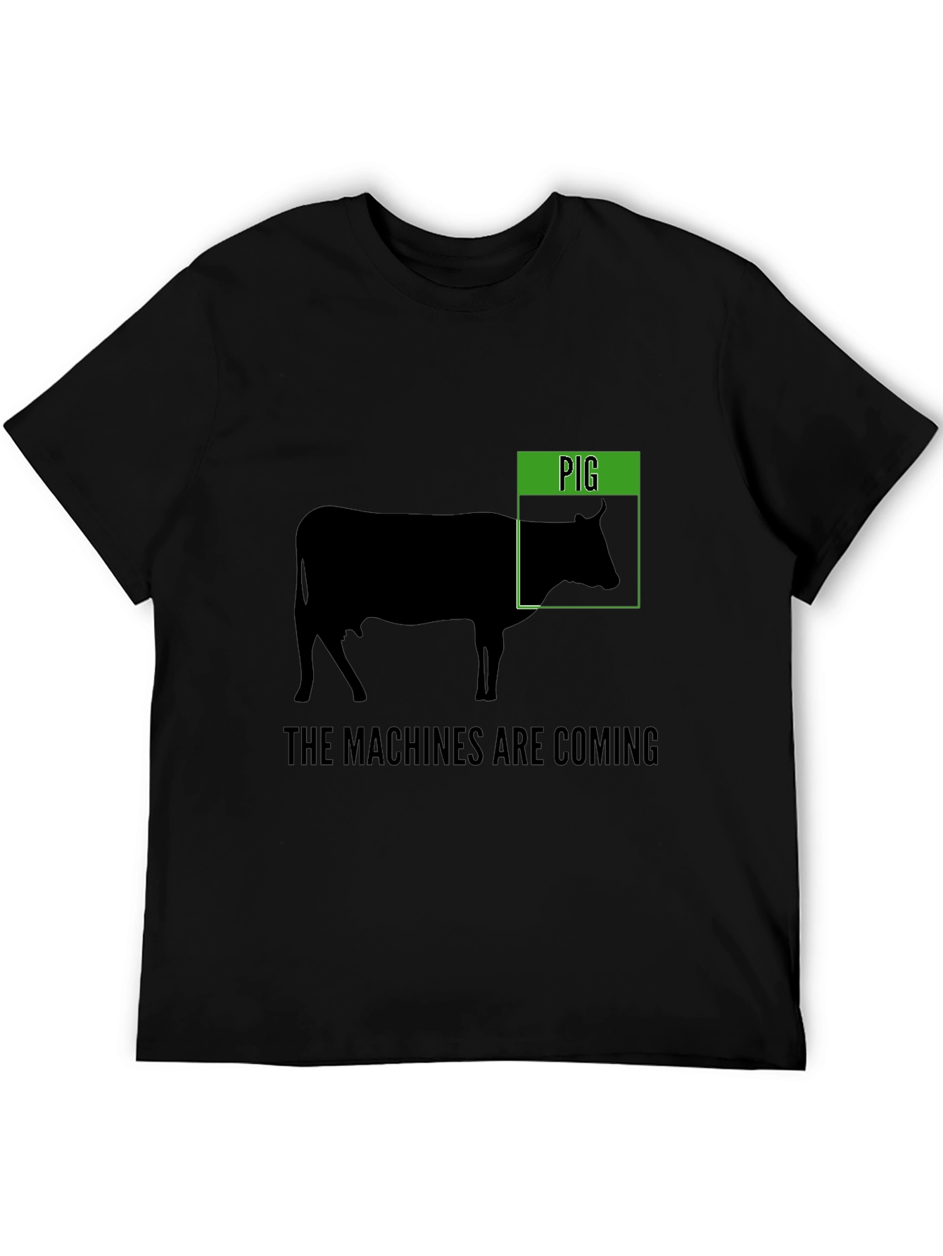 Black Funny 'Pig' Cow T-Shirt - The Machines Are Coming view 5