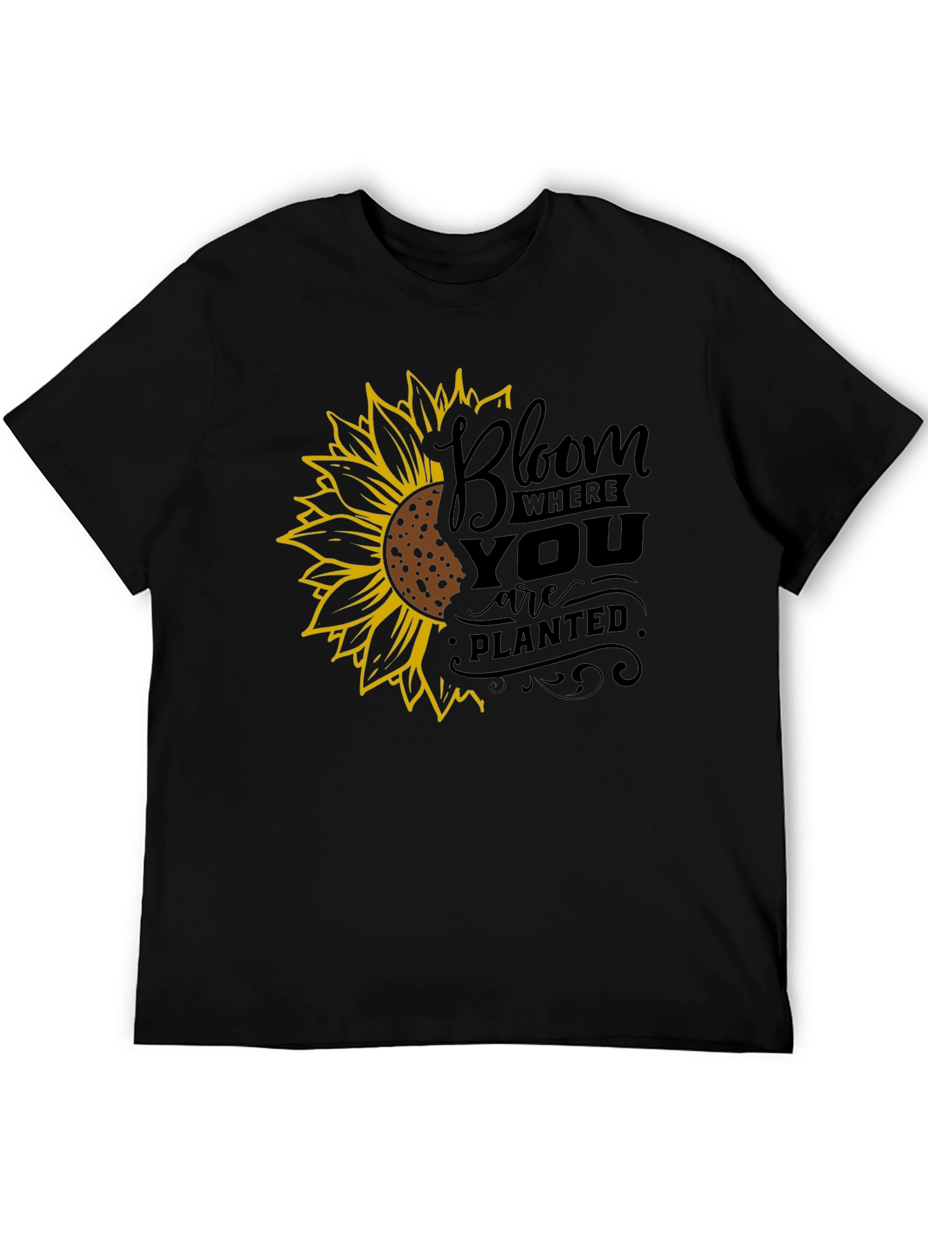 Black Bloom Where You Are Planted Sunflower Black T-Shirt view 5