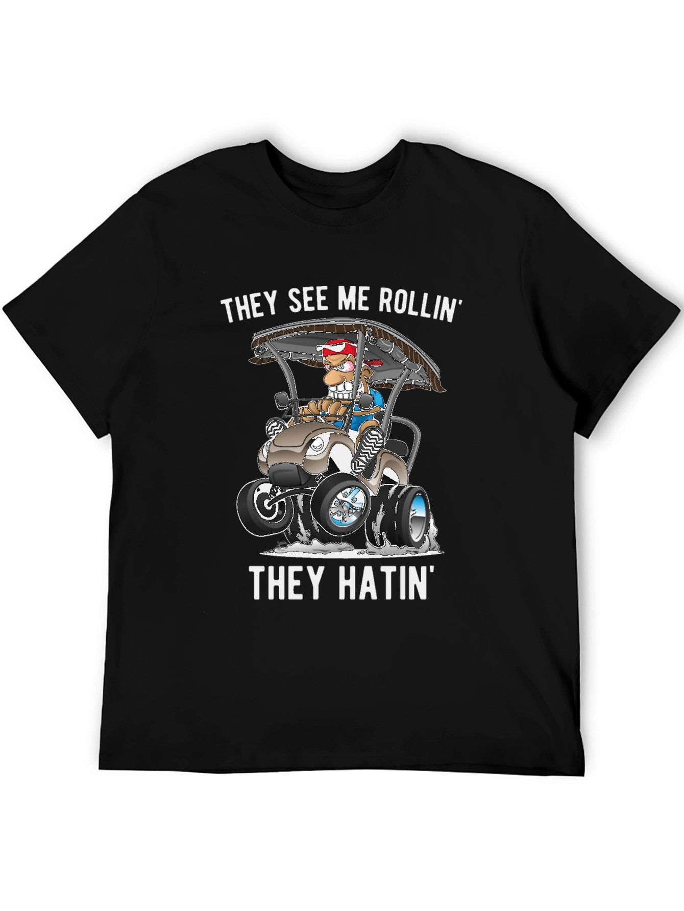 Black They See Me Rollin' T-Shirt Funny Cartoon Tee view 5