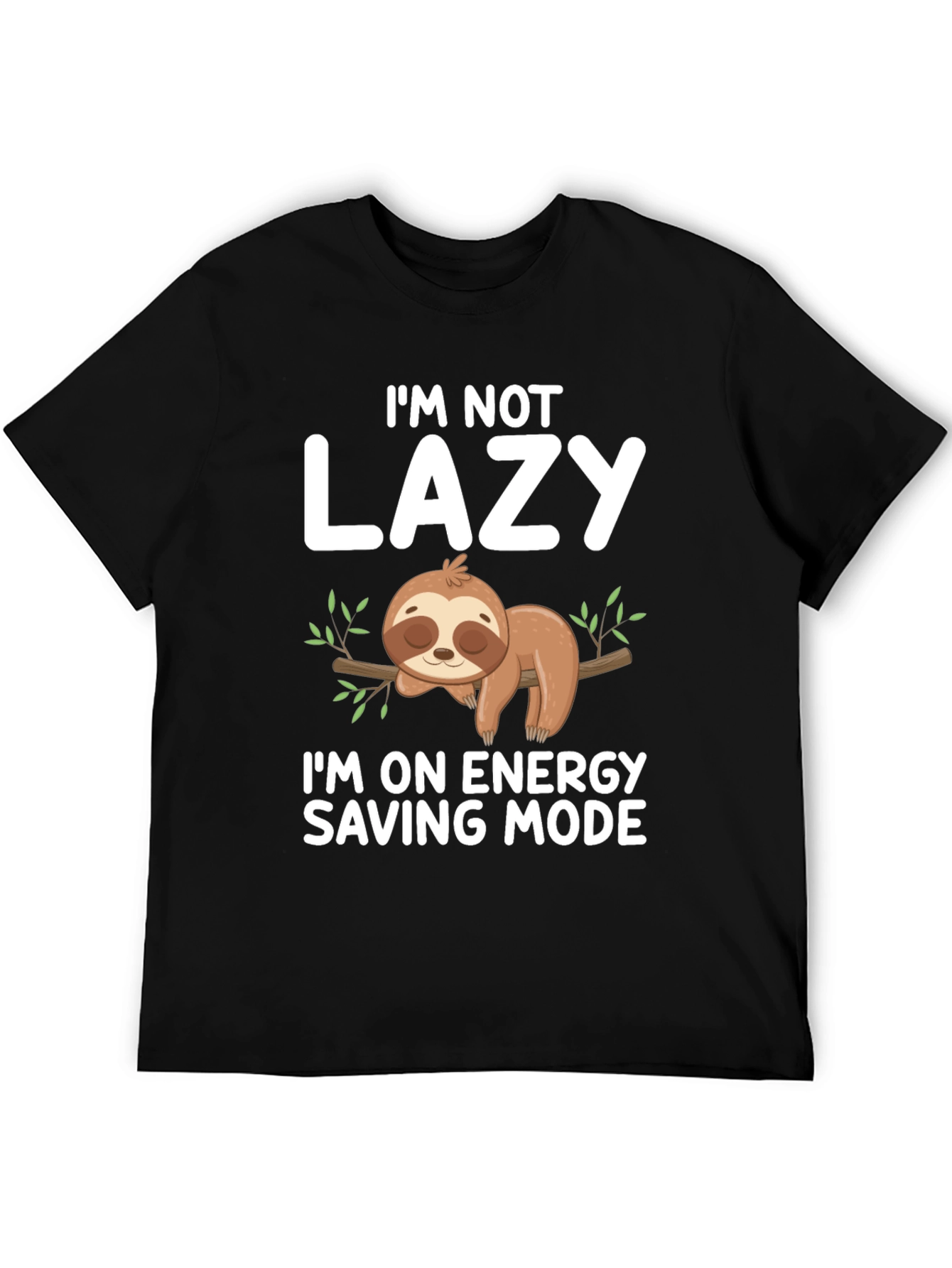 Black Lazy Sloth Energy Saving Mode Graphic Tee view 5