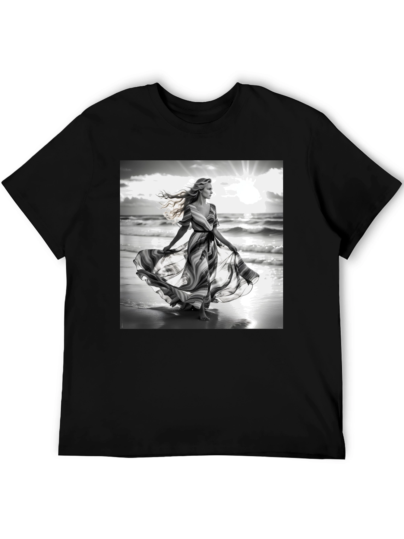 Black Elegant Woman on Beach T-Shirt view 5