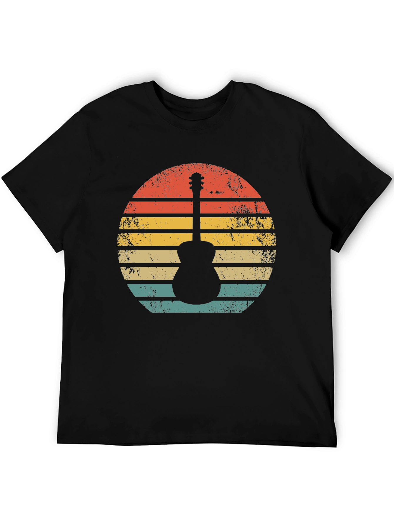 Black Retro Guitar Sunset T-Shirt - Vintage Style Music Tee view 5