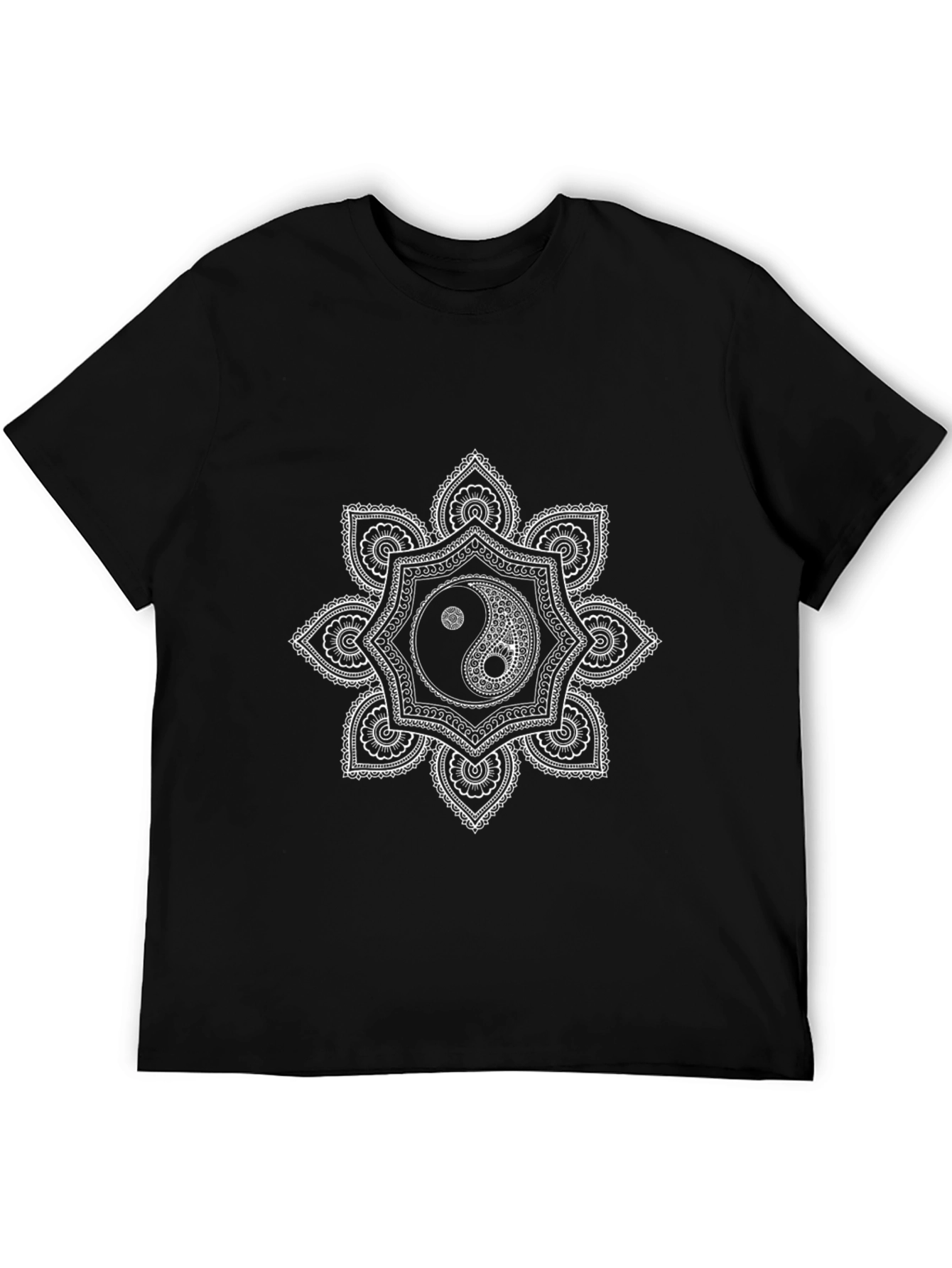 Black Yin Yang Mandala Graphic T-Shirt - Black Cotton Tee view 5