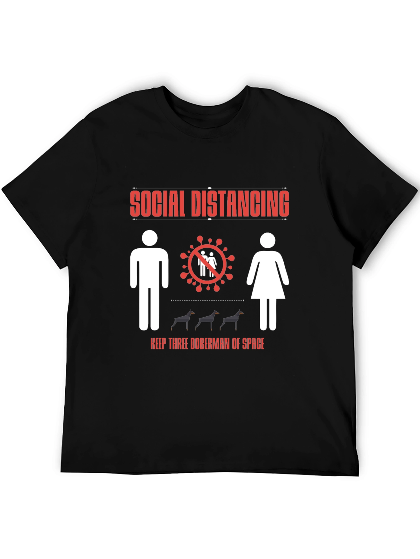 Black Social Distancing Doberman T-Shirt view 5