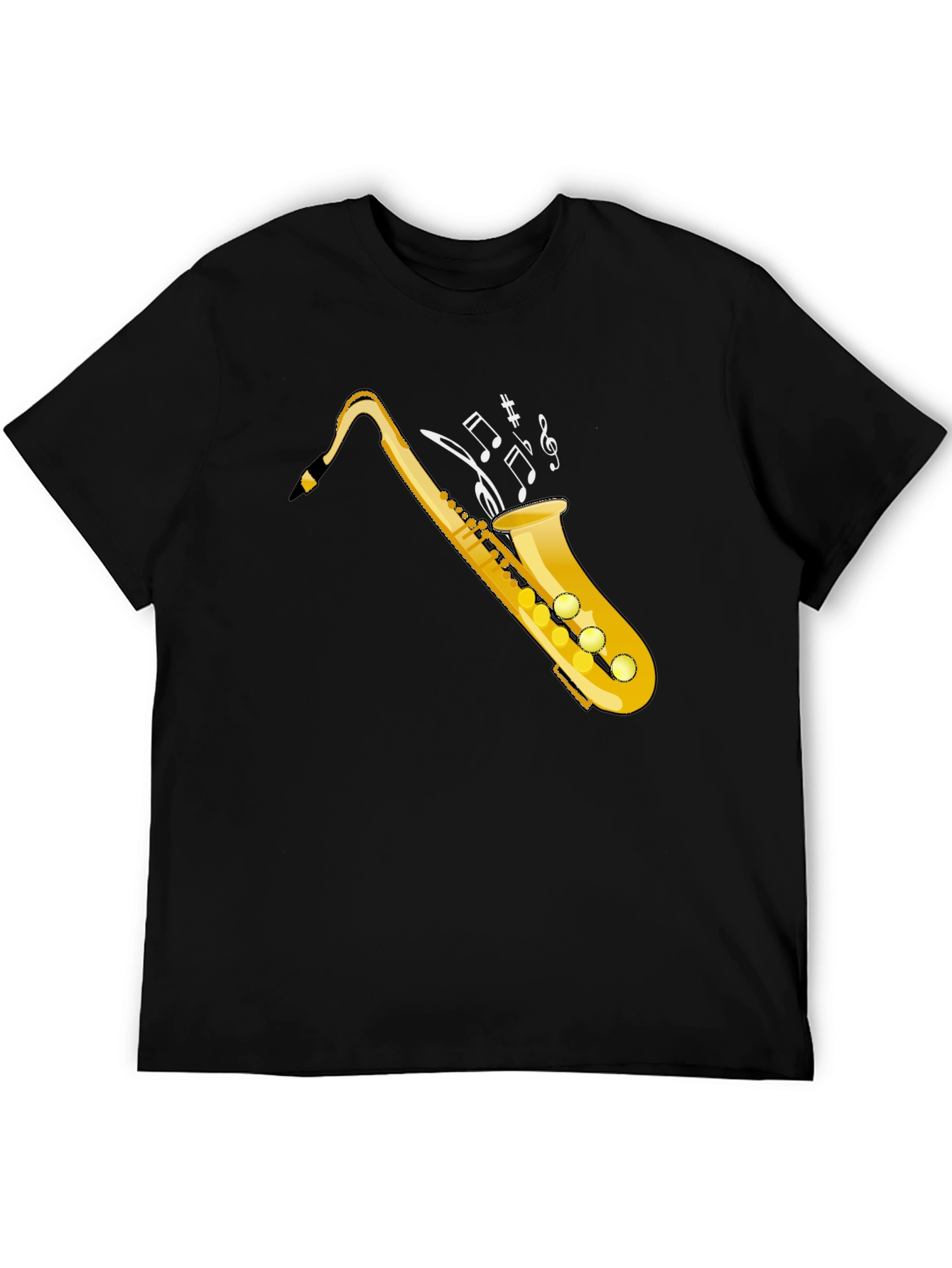 Black Saxophone Music Notes Graphic Tee view 5