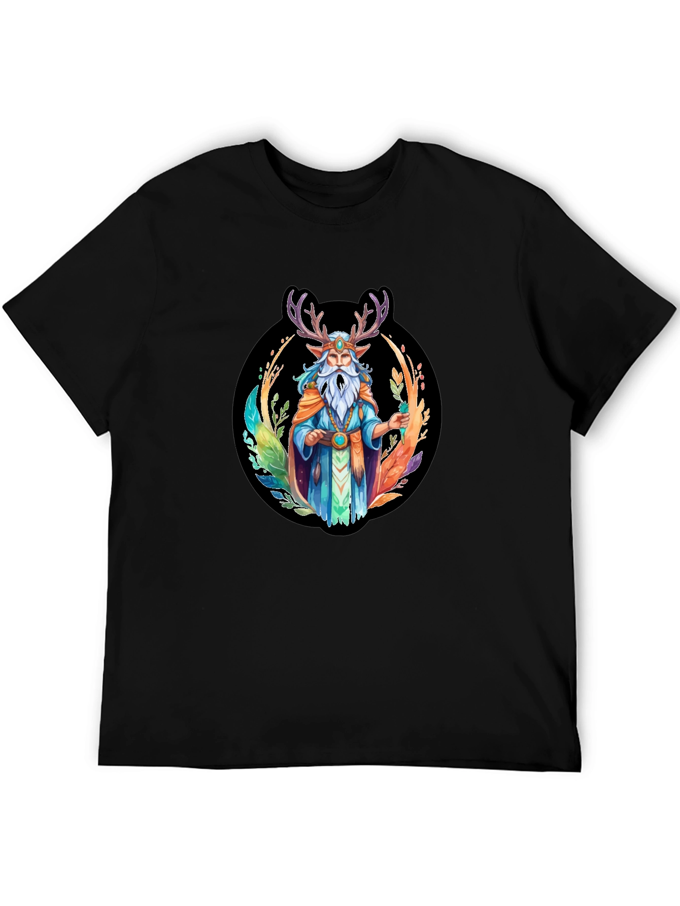 Black Mystic Druid Graphic Tee - Black Cotton T-Shirt view 5