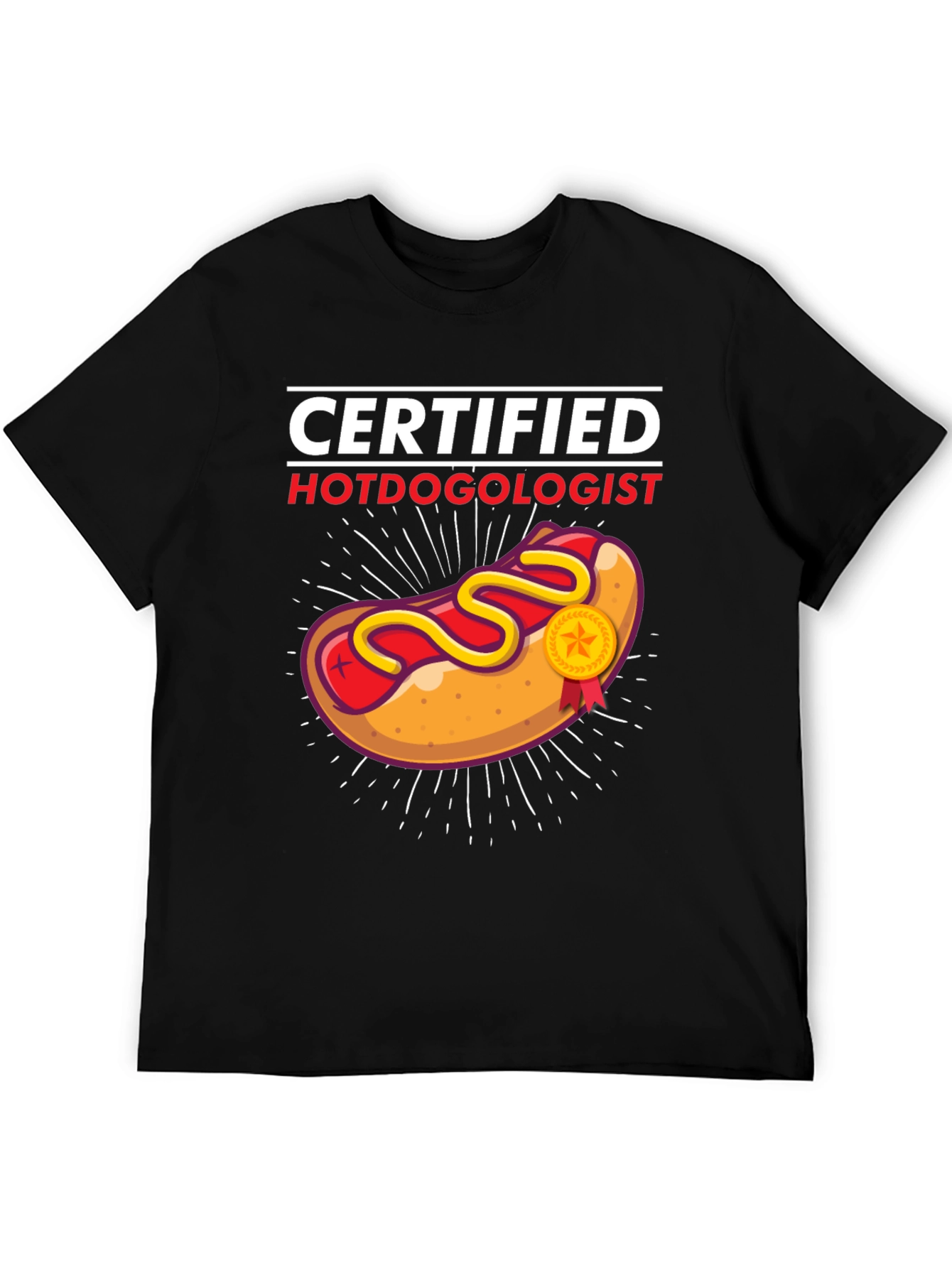 Black Certified Hotdogologist Black Graphic T-Shirt view 5