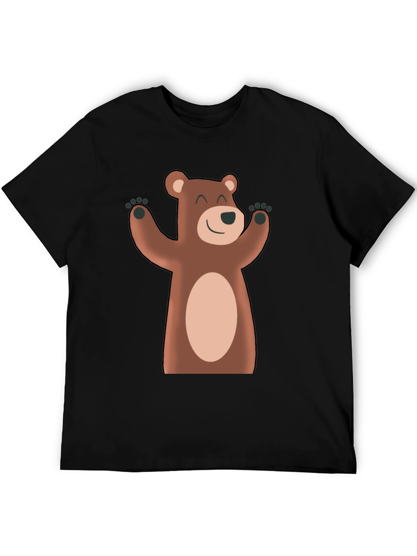 Black Cute Cartoon Bear Black T-Shirt view 5