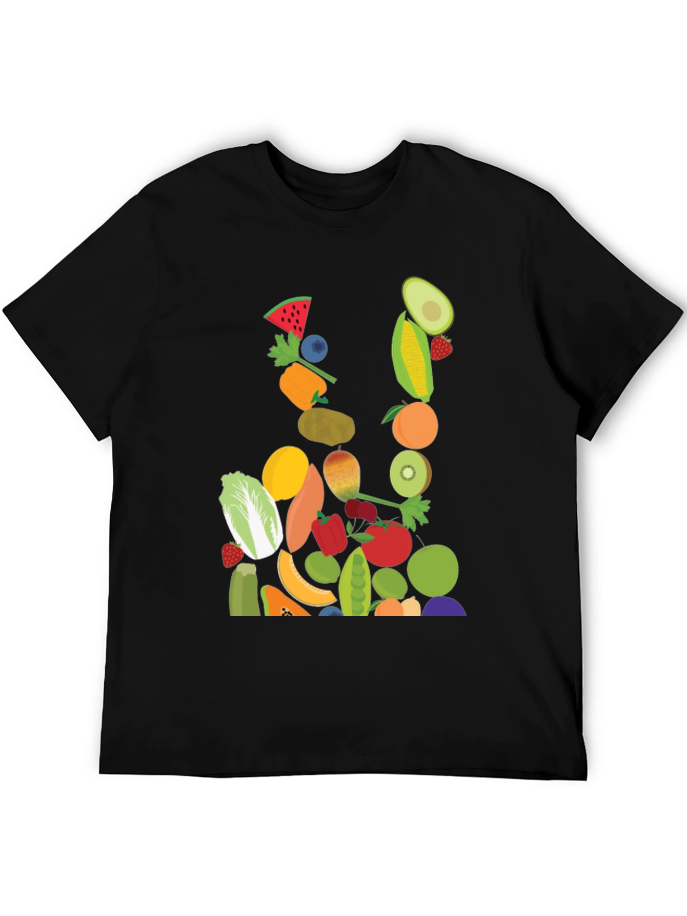 Fruit & Veggie Print Black T-Shirt - 5
