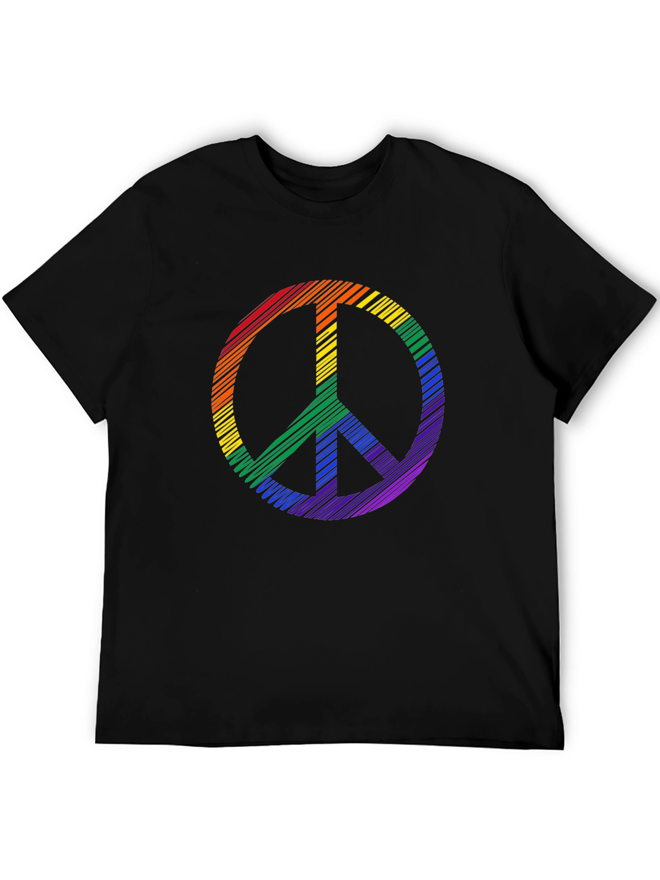 Black Rainbow Peace Sign Graphic Tee - Black Cotton Casual Shirt view 5