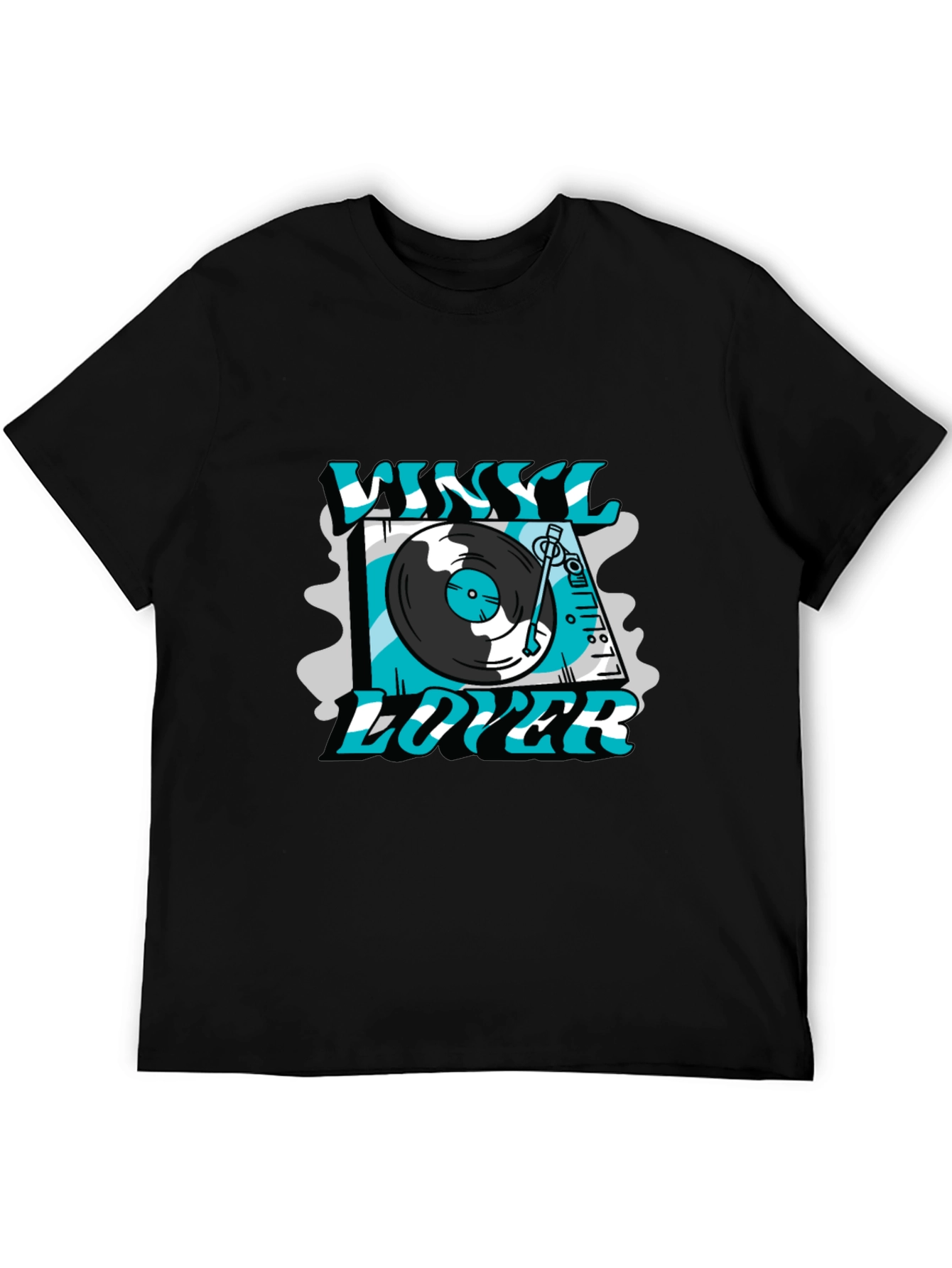 Black Vinyl Lover Graphic Tee - Black Cotton T-Shirt view 5