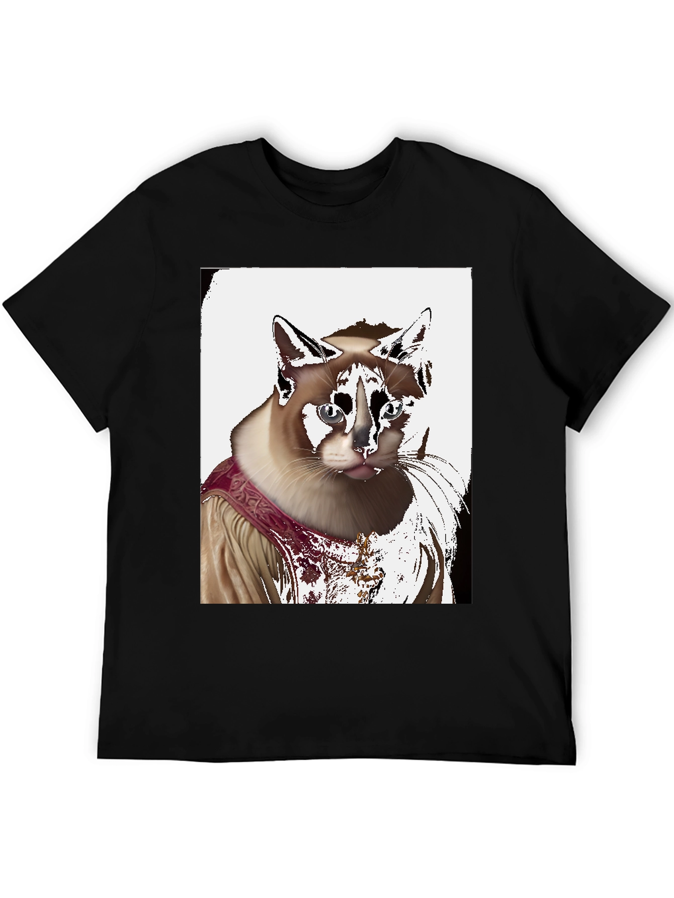 Black Regal Cat Portrait T-Shirt view 5