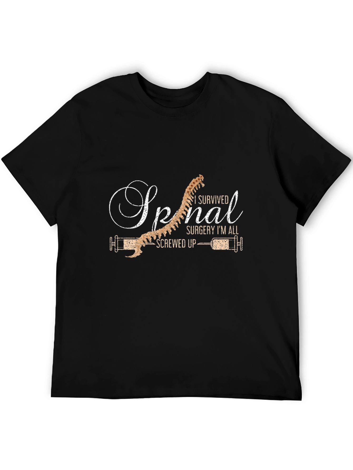 Black Spinal Surgery Survivor T-Shirt - Screwed Up Humor view 5