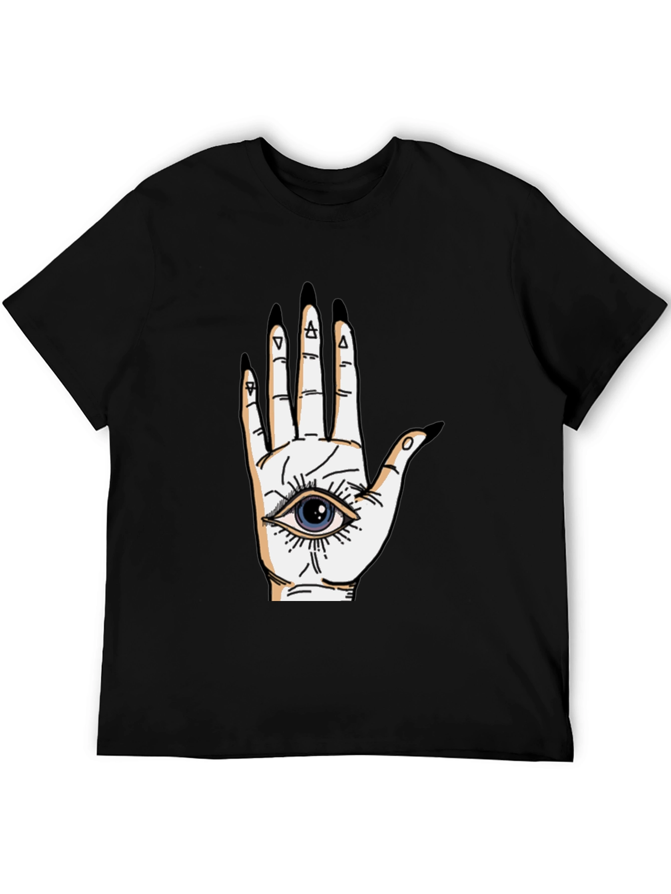 Black Eye-in-Hand Graphic Tee - All Seeing Black T-Shirt view 5