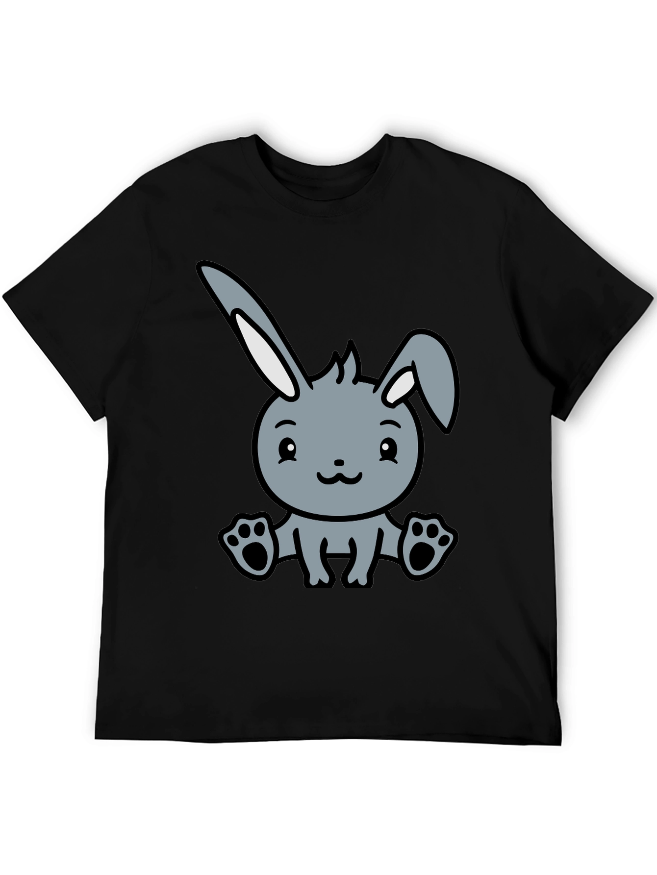Black Cute Cartoon Bunny Graphic Black T-Shirt view 5