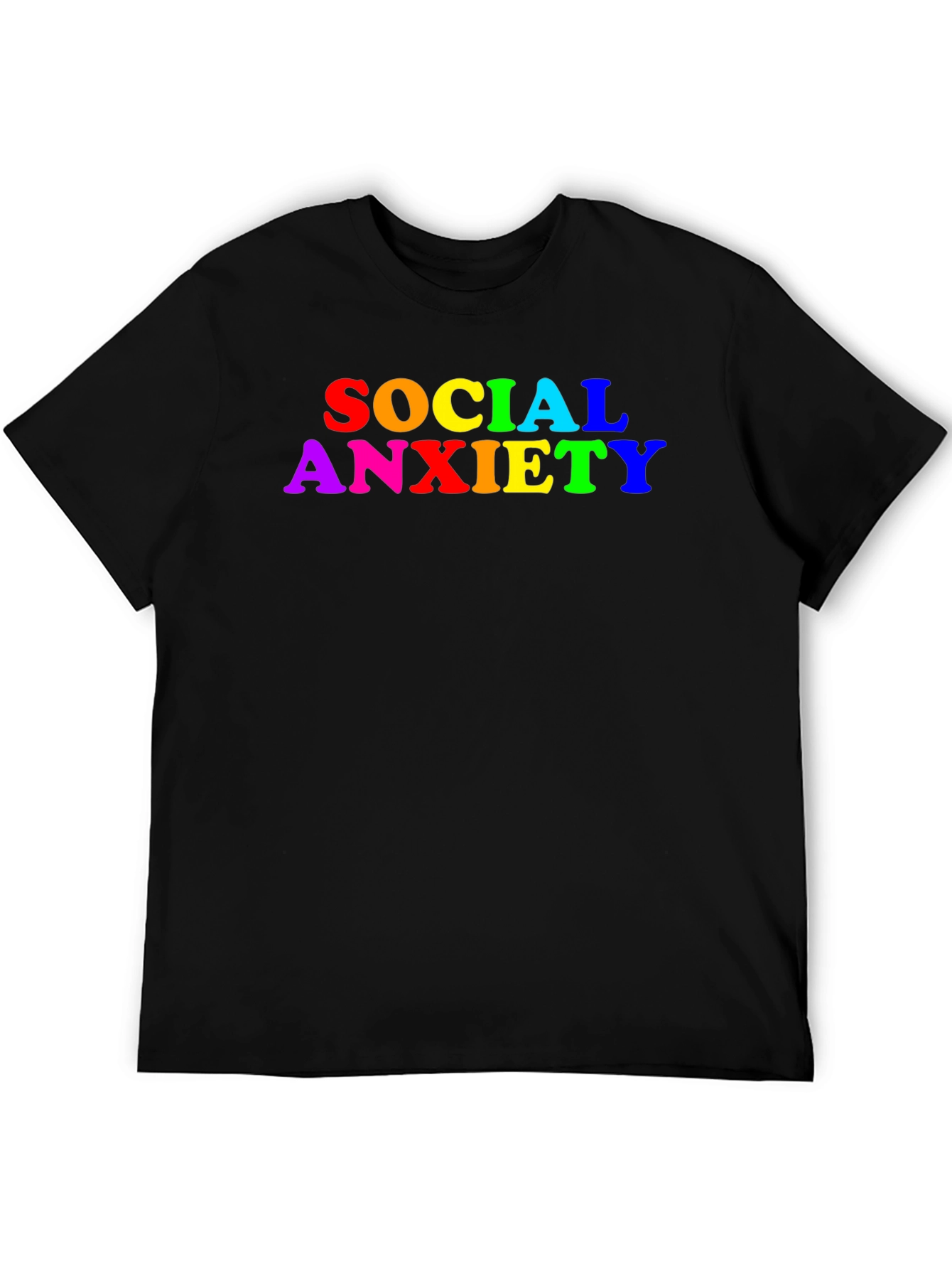 Black Social Anxiety Rainbow Text Black T-Shirt view 5