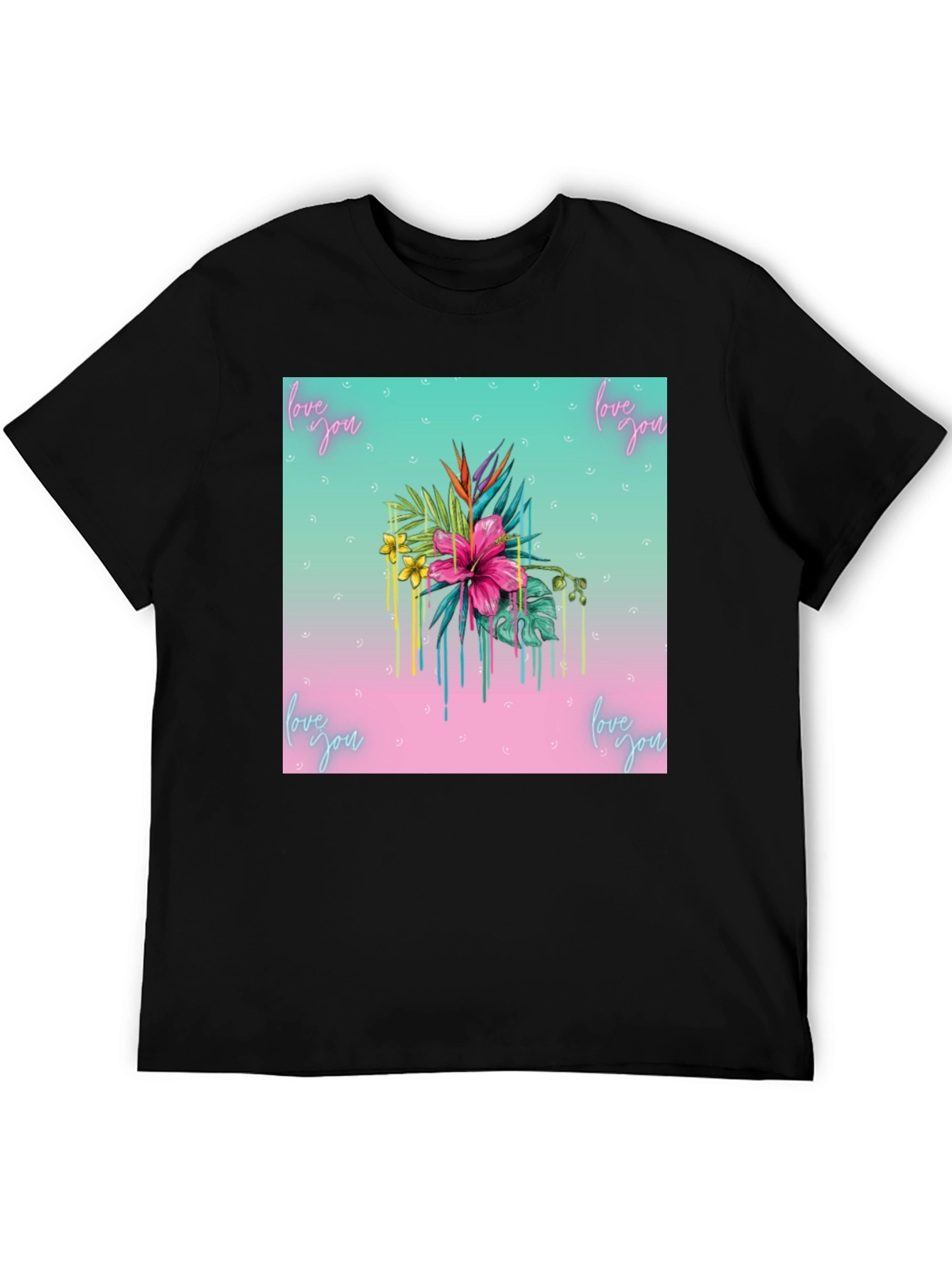 Black Floral "Love You" Graphic Black T-Shirt view 5