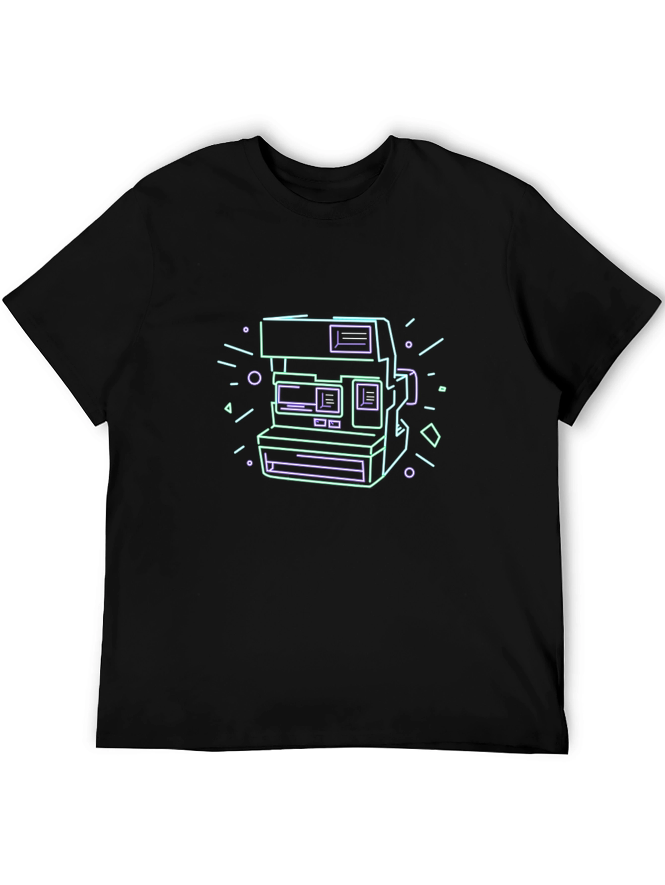 Black Retro Camera Graphic Tee - Black Cotton T-Shirt view 5