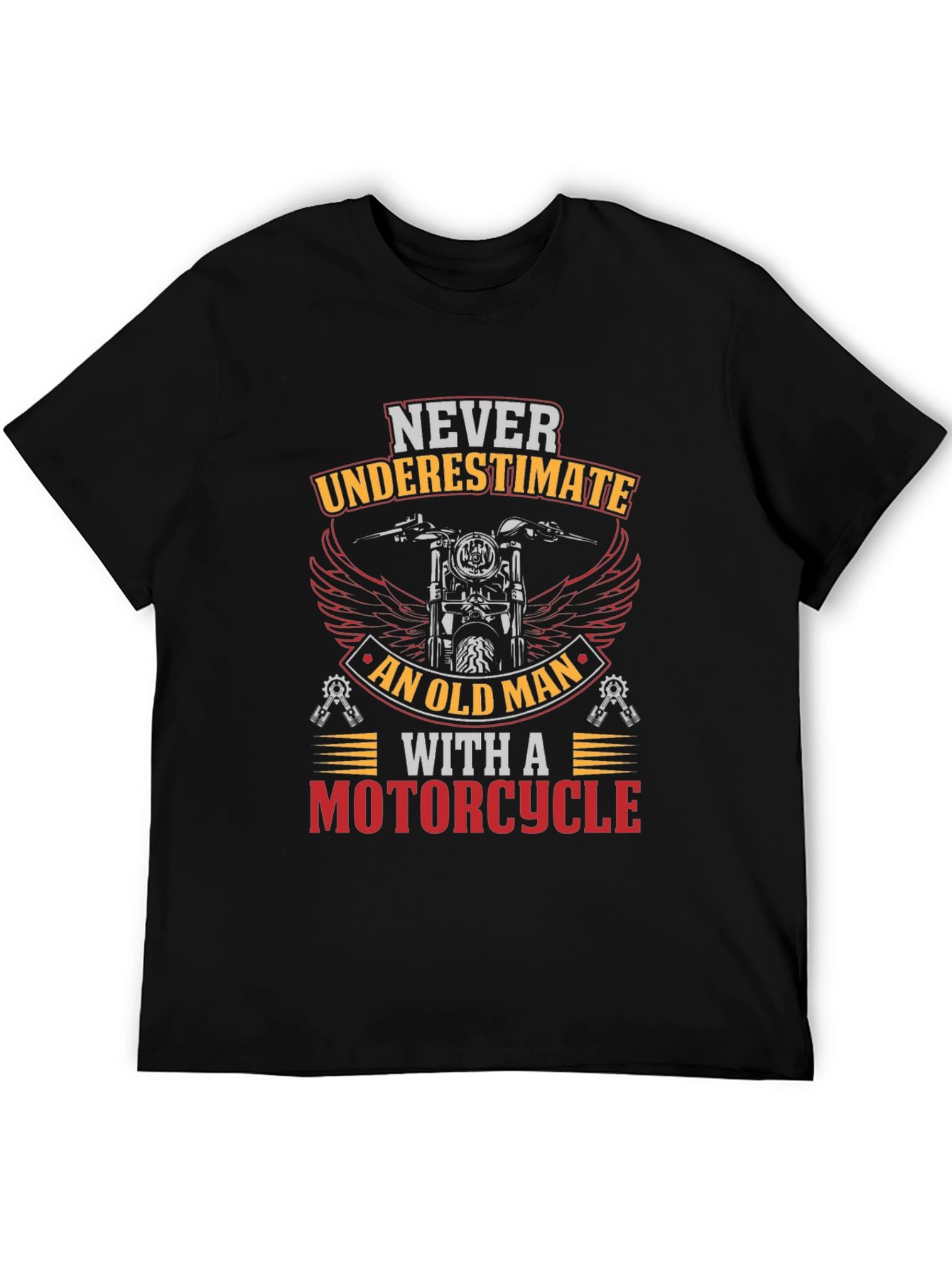 Black Never Underestimate Old Man Motorcycle Graphic T-Shirt view 5