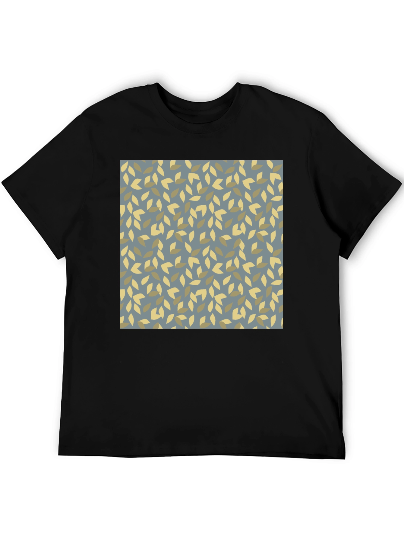 Black Leaf Pattern Black Tee - Modern Casual Style view 5