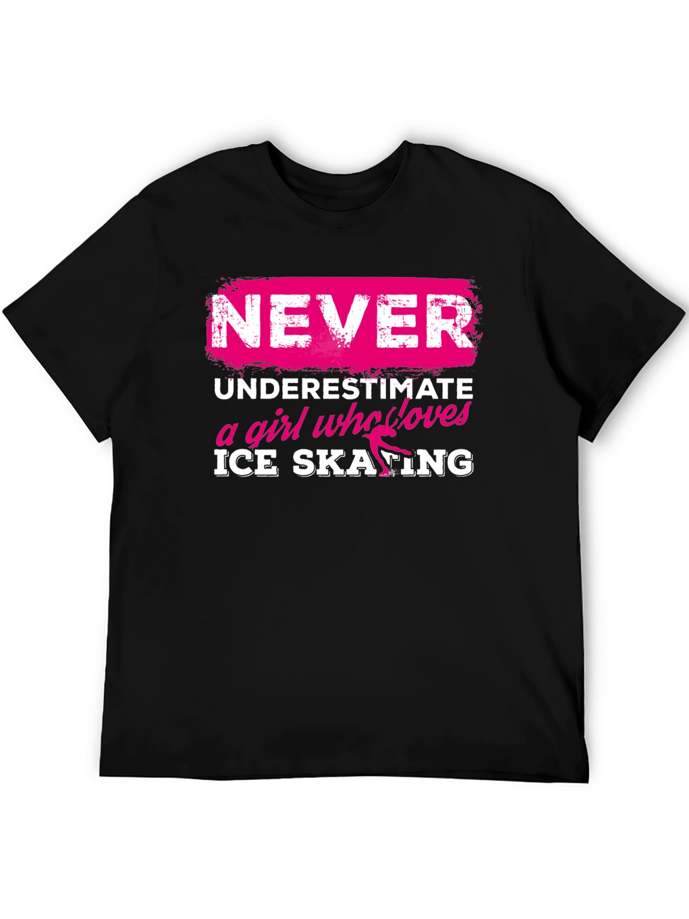 Black Never Underestimate Ice Skating Girl T-Shirt view 5