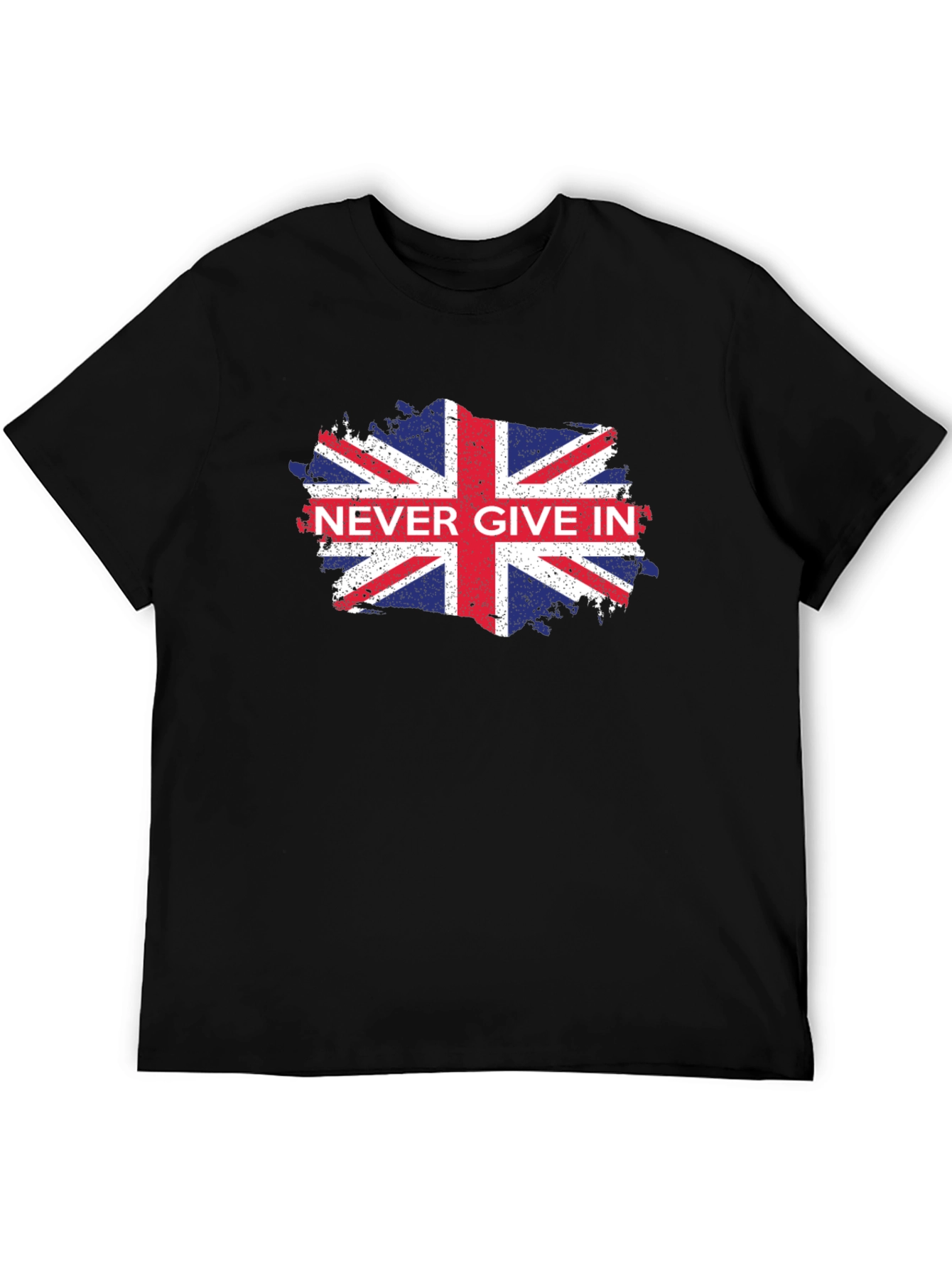 Never Give In UK Flag Graphic Black T-Shirt - 5