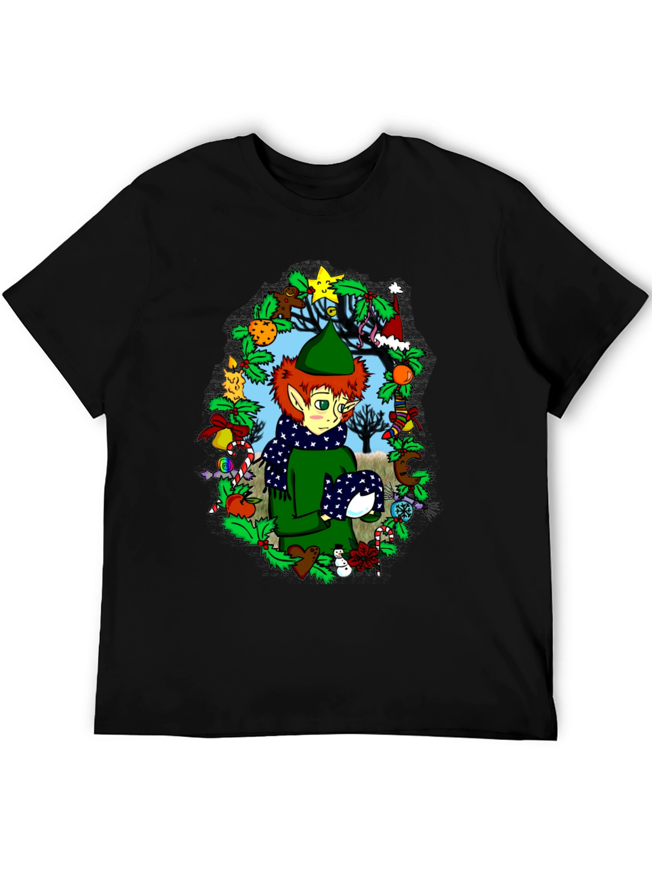 Black Festive Elf Christmas T-Shirt view 5