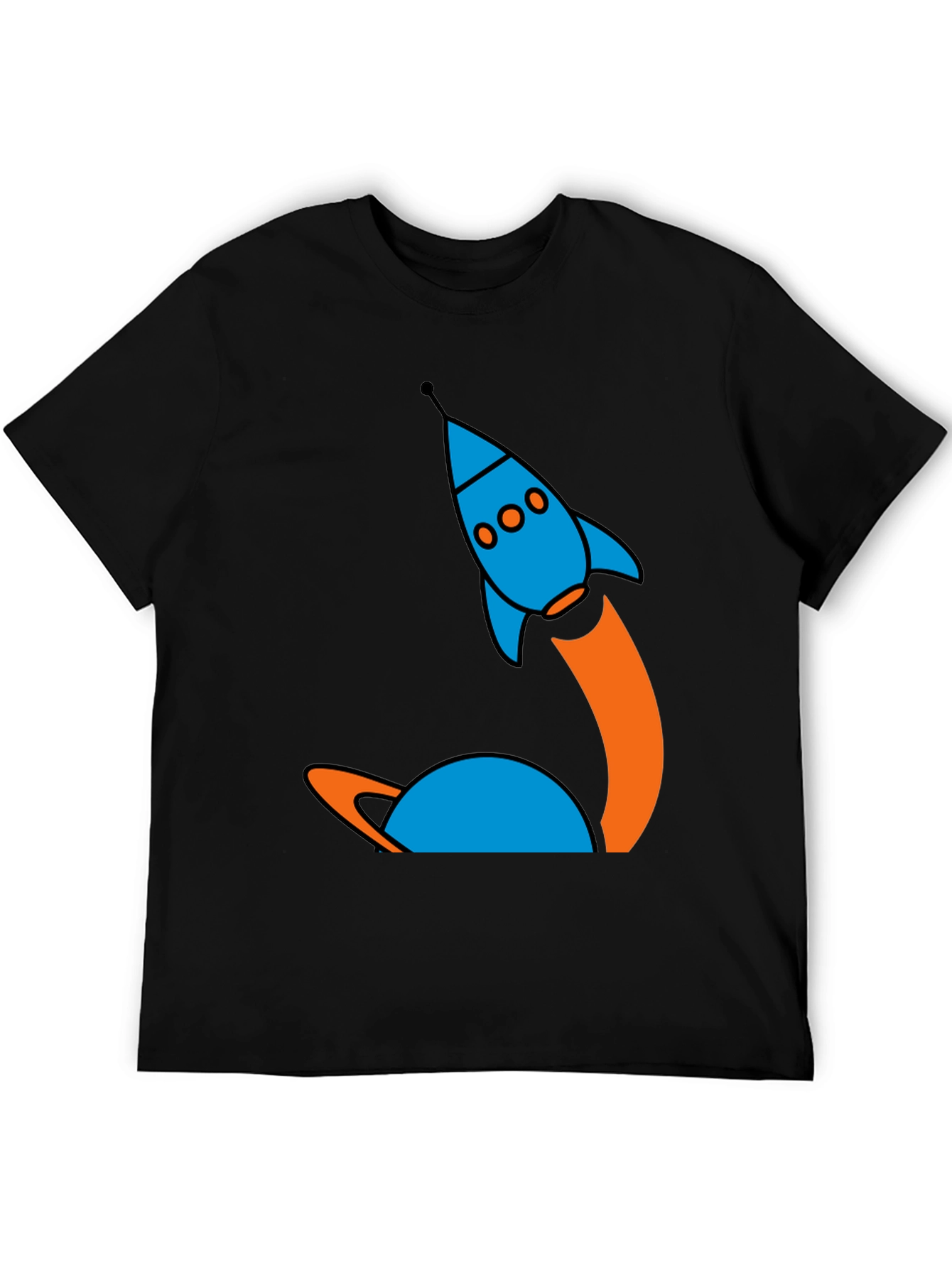 Black Retro Rocket Launch Graphic Tee - Black Cotton view 5