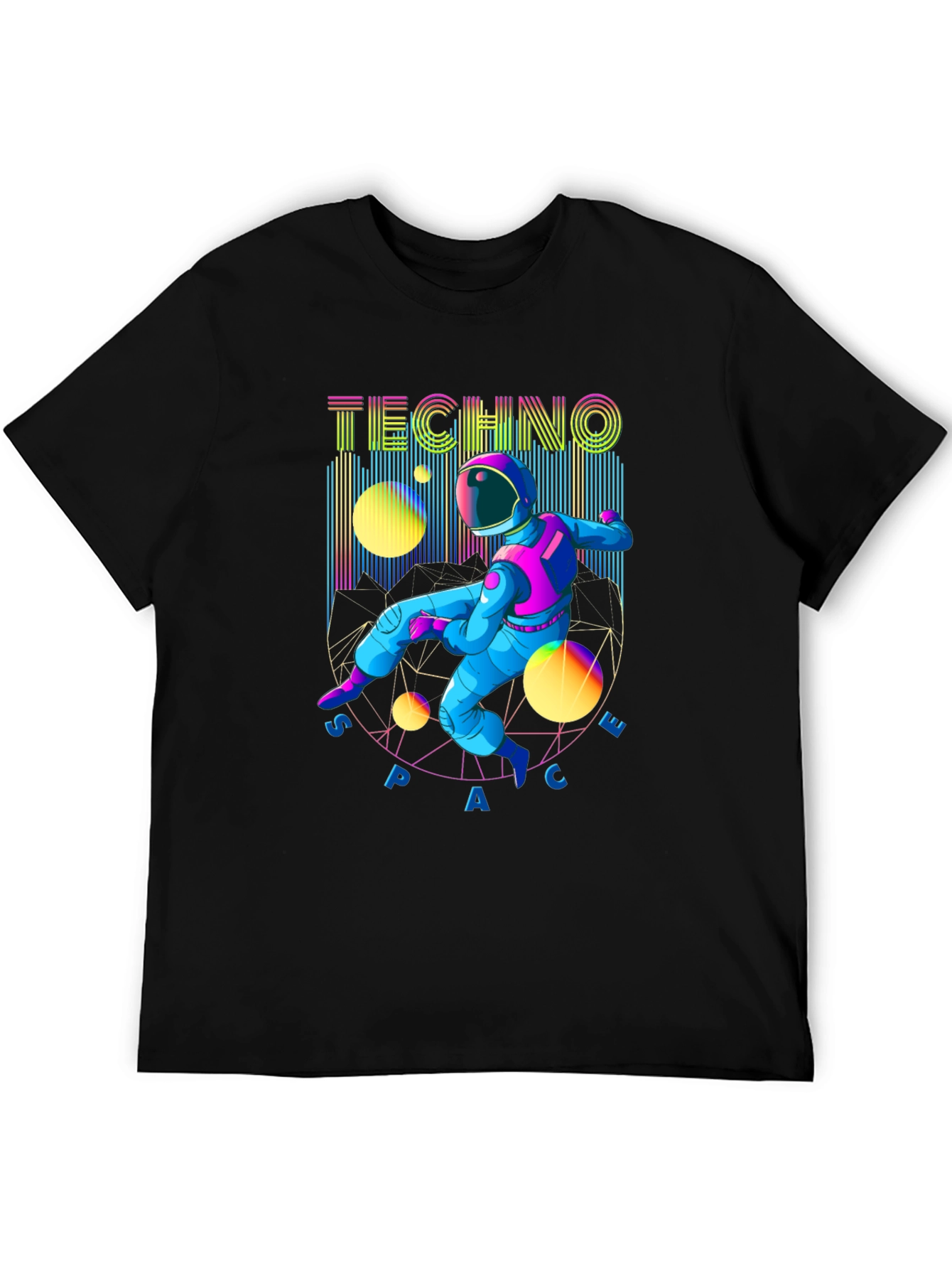 Black Techno Space T-Shirt - Retro Astronaut Design view 5