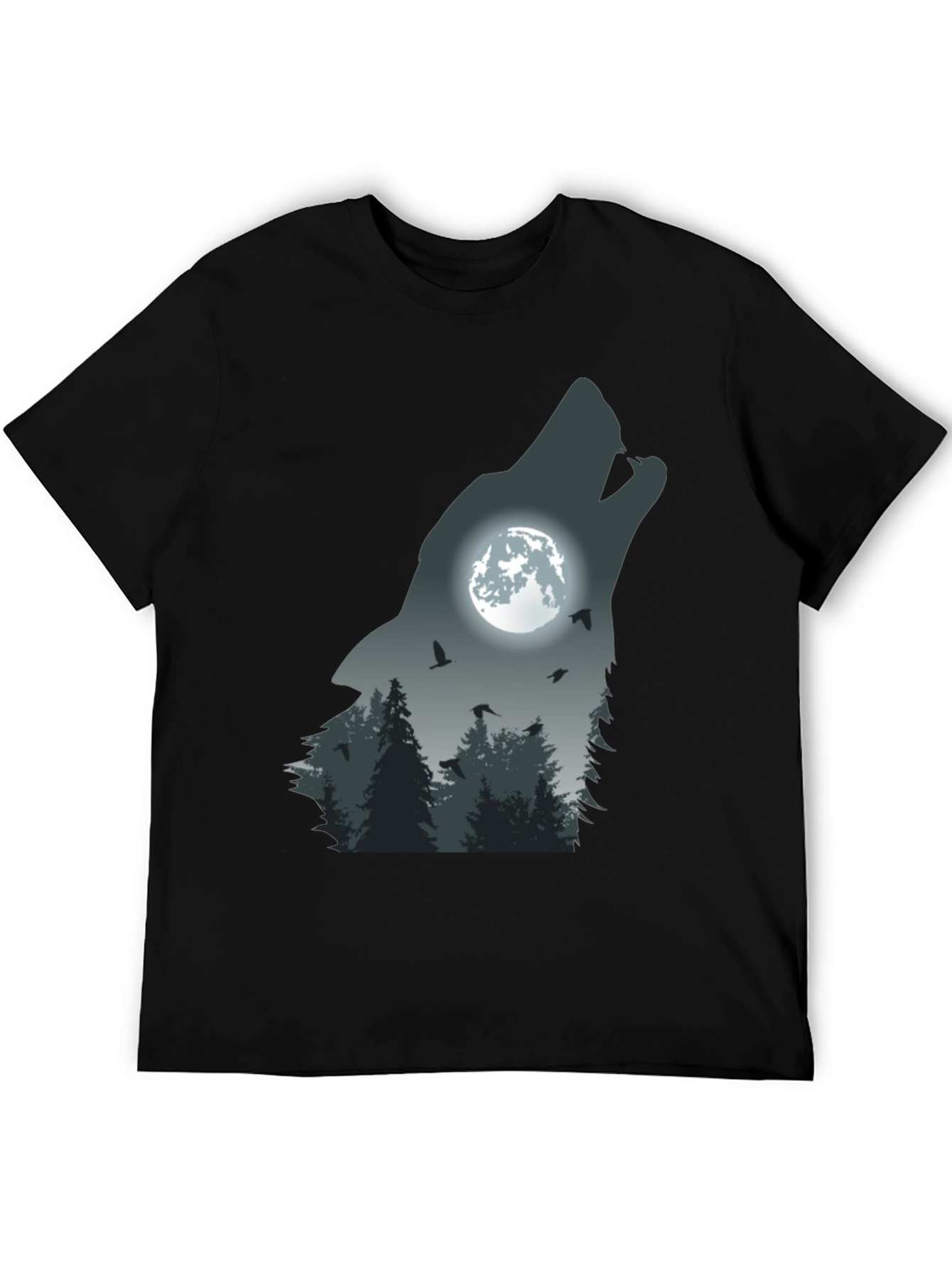 Black Wolf Moon Forest Graphic Tee - Men's Black T-Shirt view 5