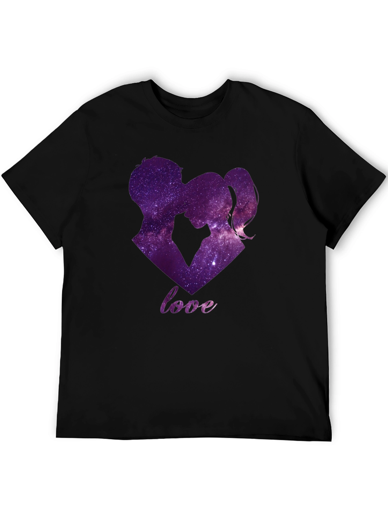 Black Galaxy Love T-Shirt - Romantic Couple Design view 5