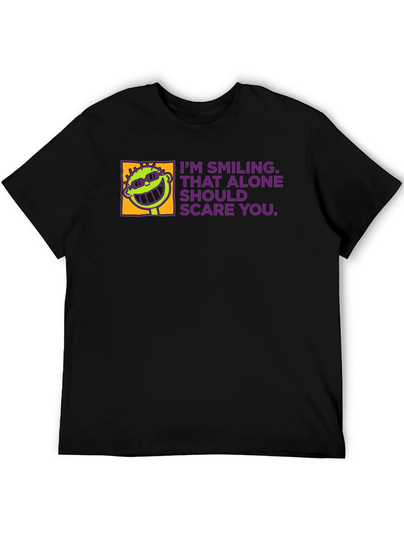 Black Smiling Alone Tee - Funny Graphic T-Shirt view 5