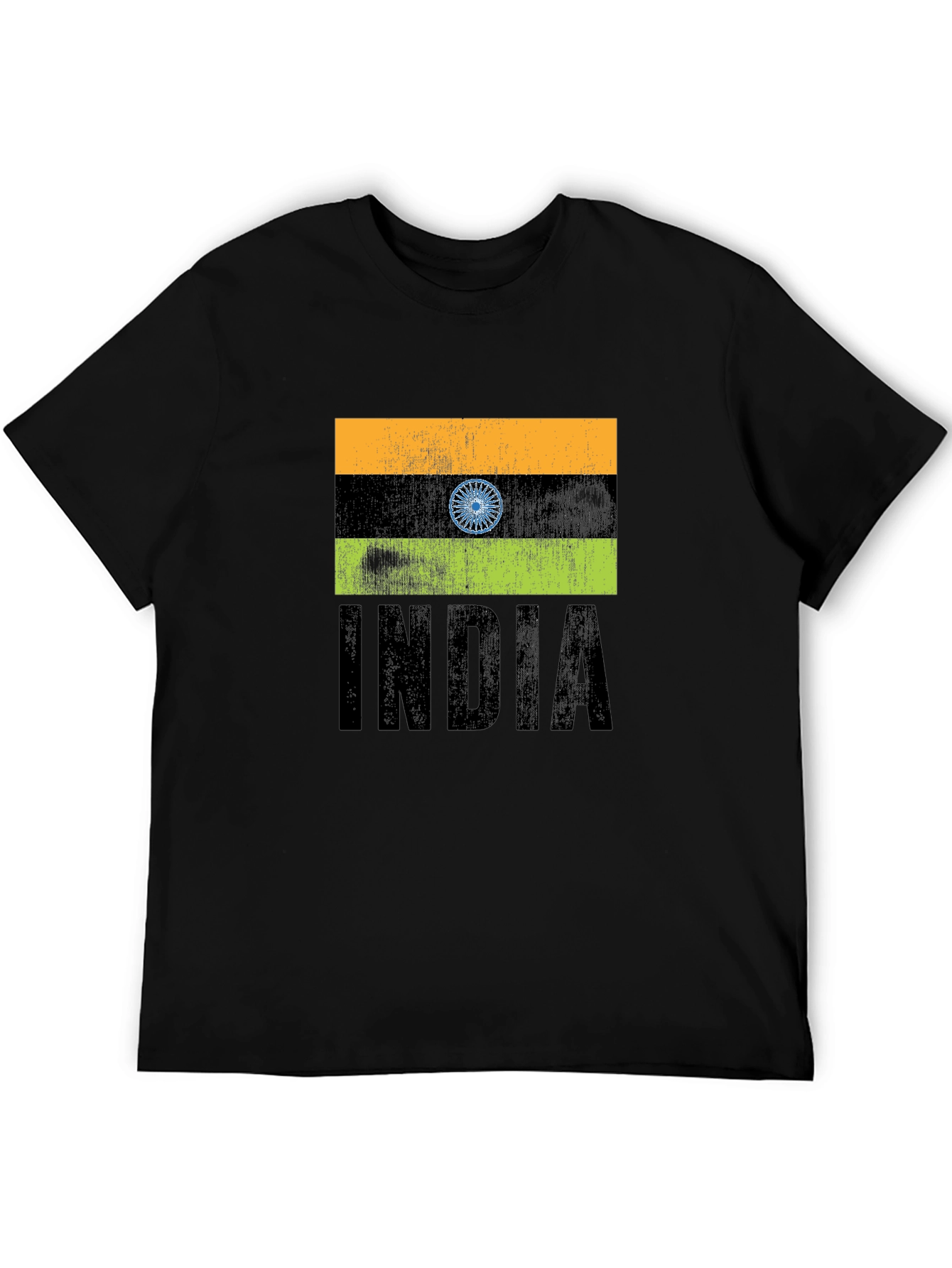 Black India Flag Graphic T-Shirt - Black Crew Neck Tee view 5