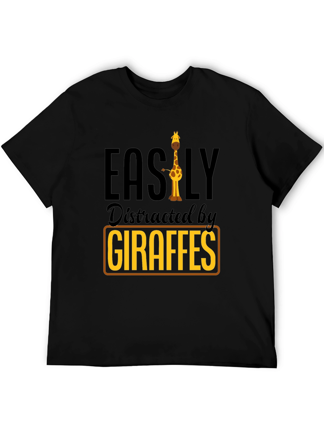Black Easily Distracted By Giraffes Black T-Shirt view 5