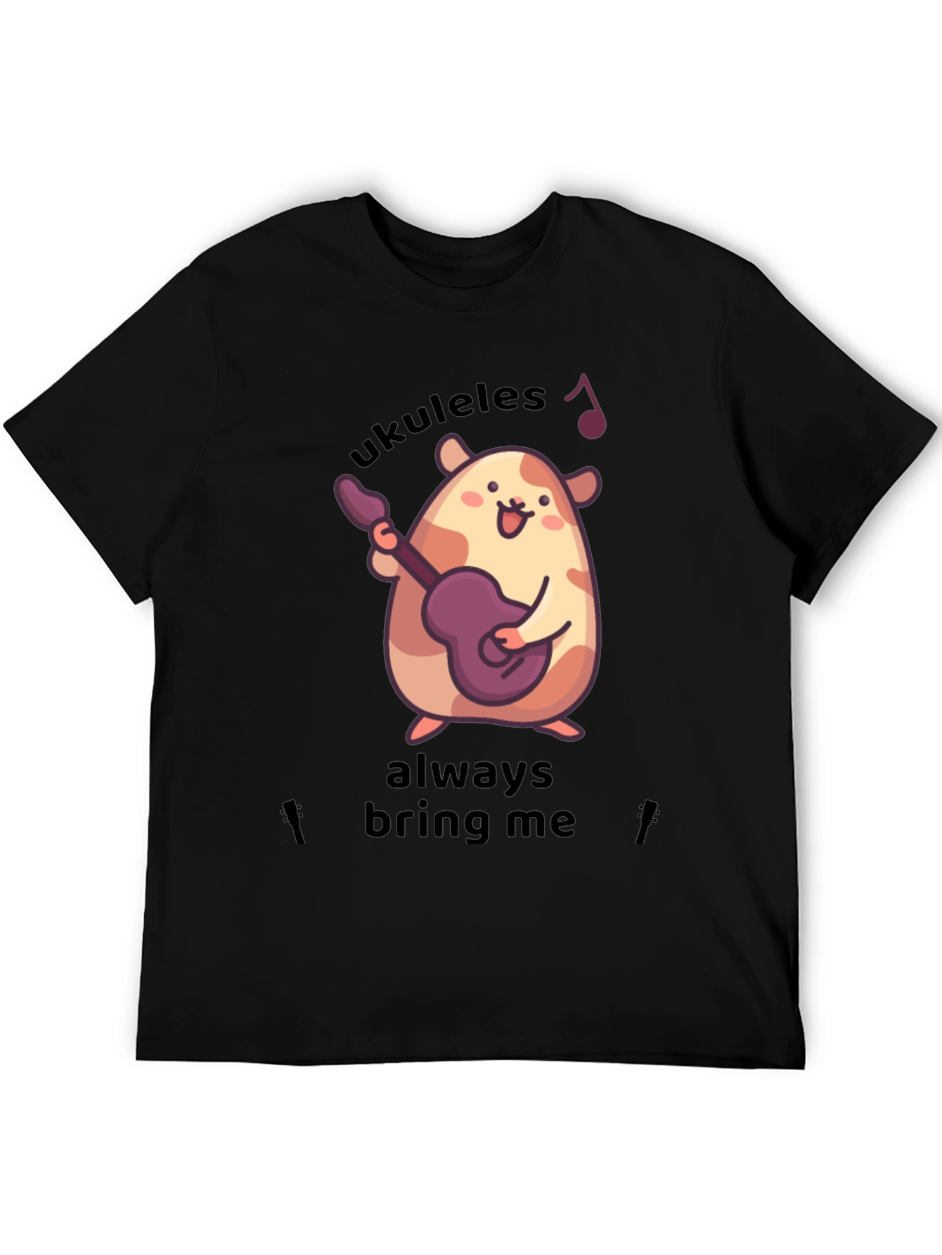 Black Cute Ukulele Hamster Graphic T-Shirt view 5